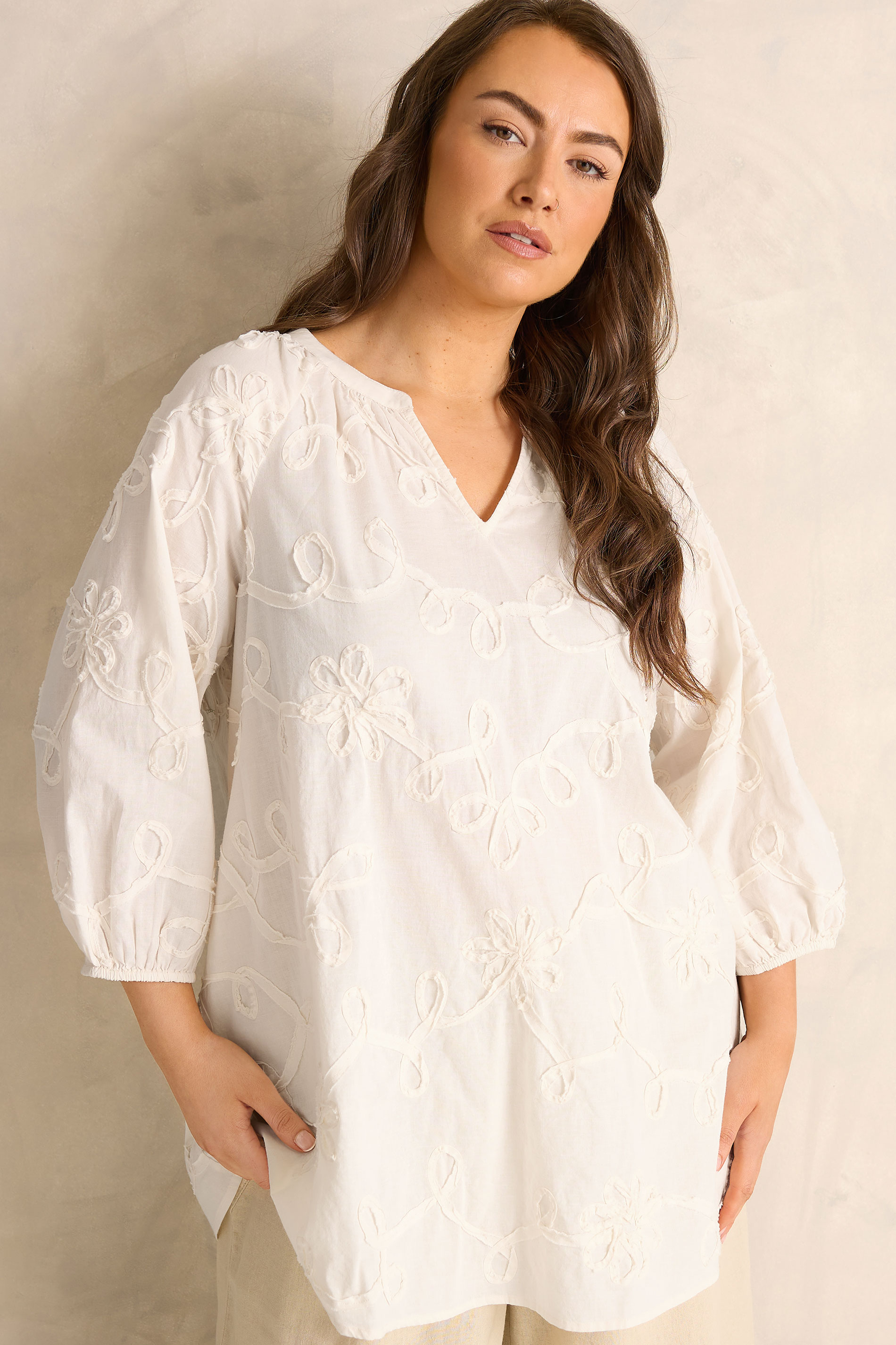 EVANS Plus Size Ivory White Floral Embroidered Cotton Blouse | Evans 3