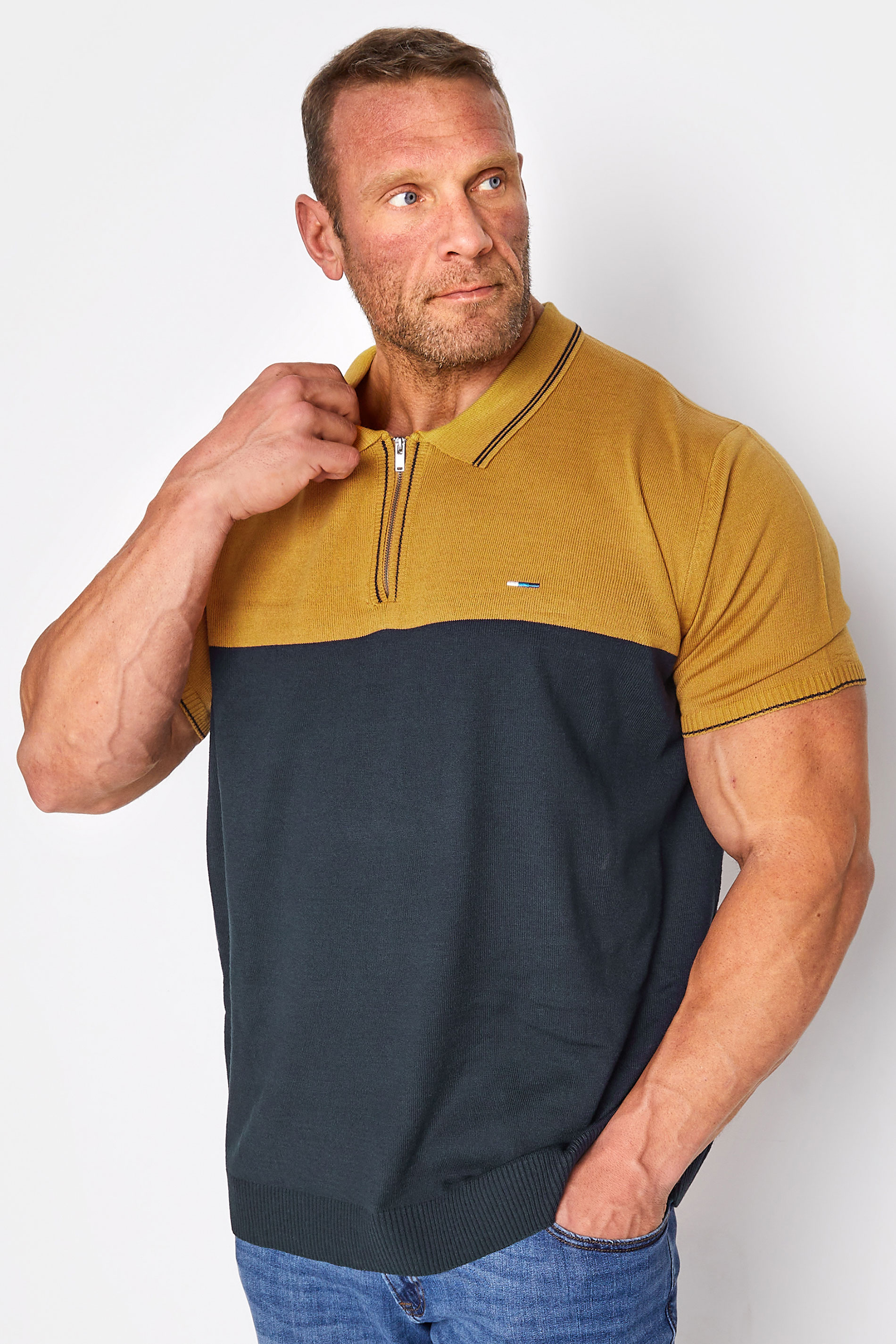 BadRhino Big & Tall Navy Blue Colour Block Knitted Polo Shirt | BadRhino 1
