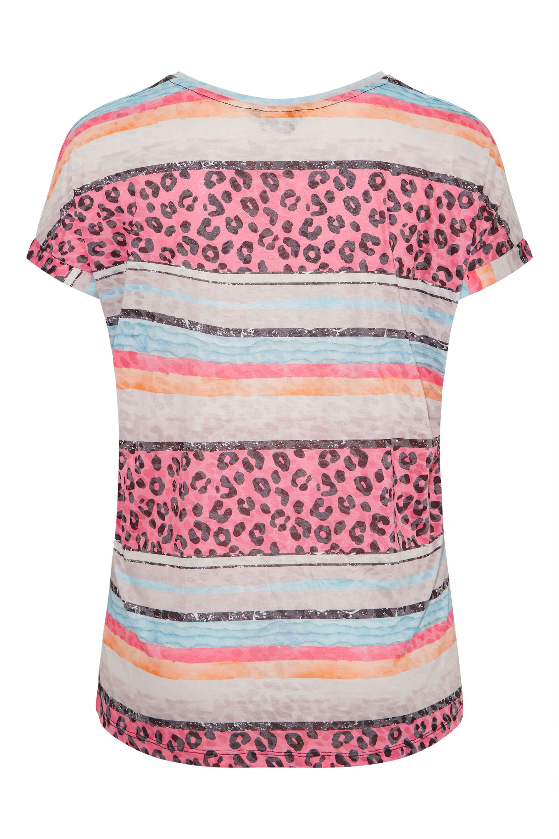 Plus Size Pink Leopard Print Colour Block T-Shirt | Yours Clothing