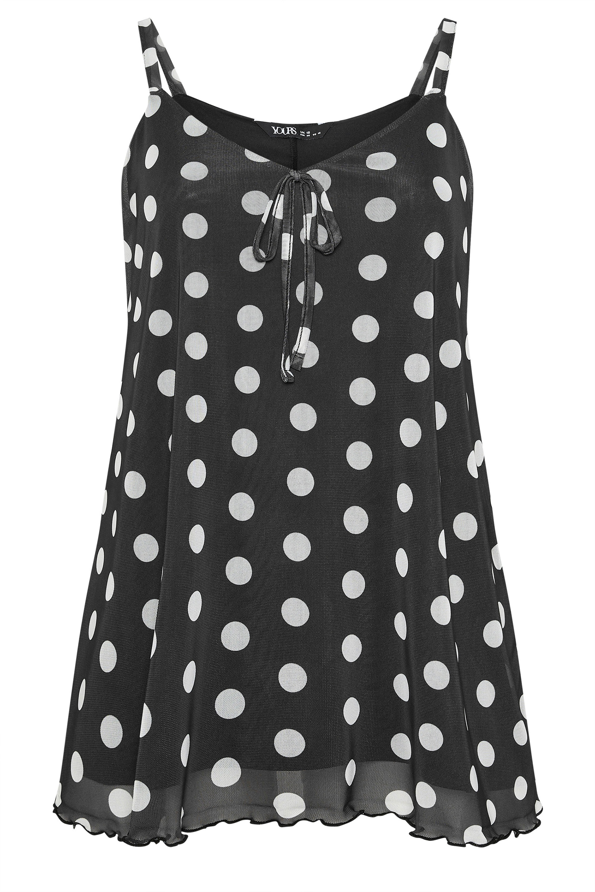 YOURS Plus Size Black Polka Dot Mesh Vest Top | Yours Clothing 6