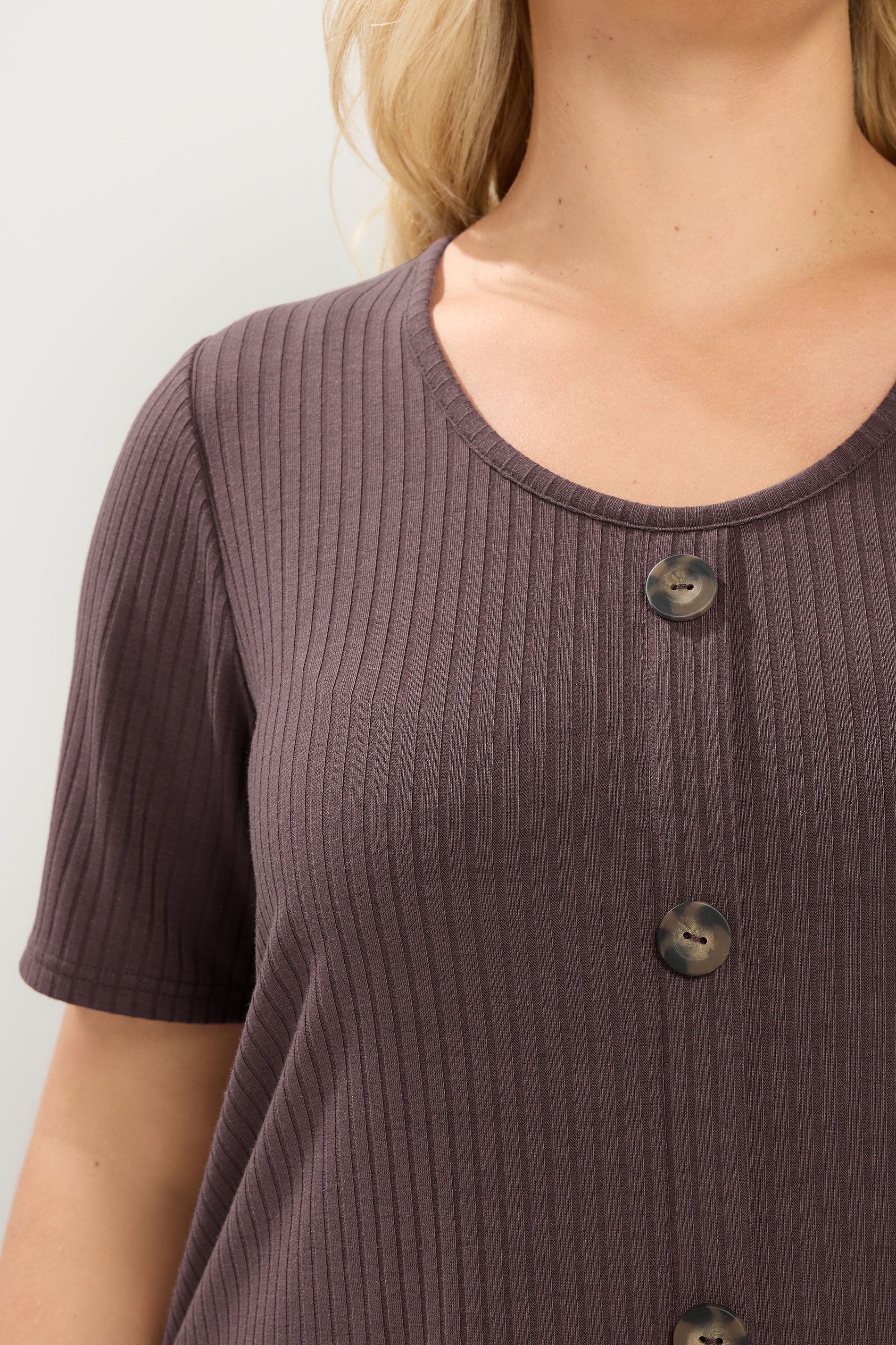 YOURS Plus Size Brown Ribbed Short Sleeve T-Shirt | Yours Clothing 4