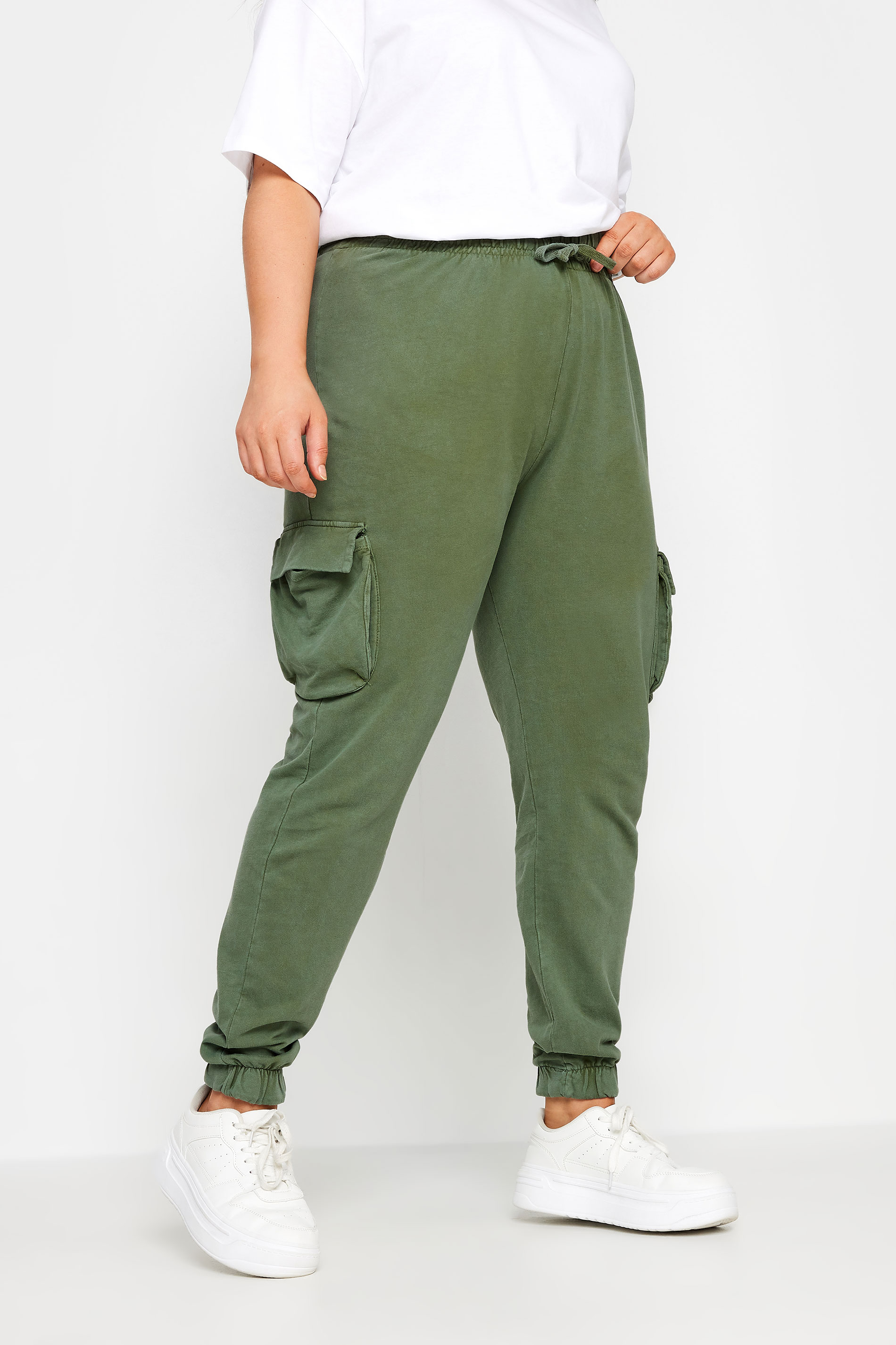 YOURS Plus Size Khaki Green Cargo Pocket Joggers | Yours Clothing 2