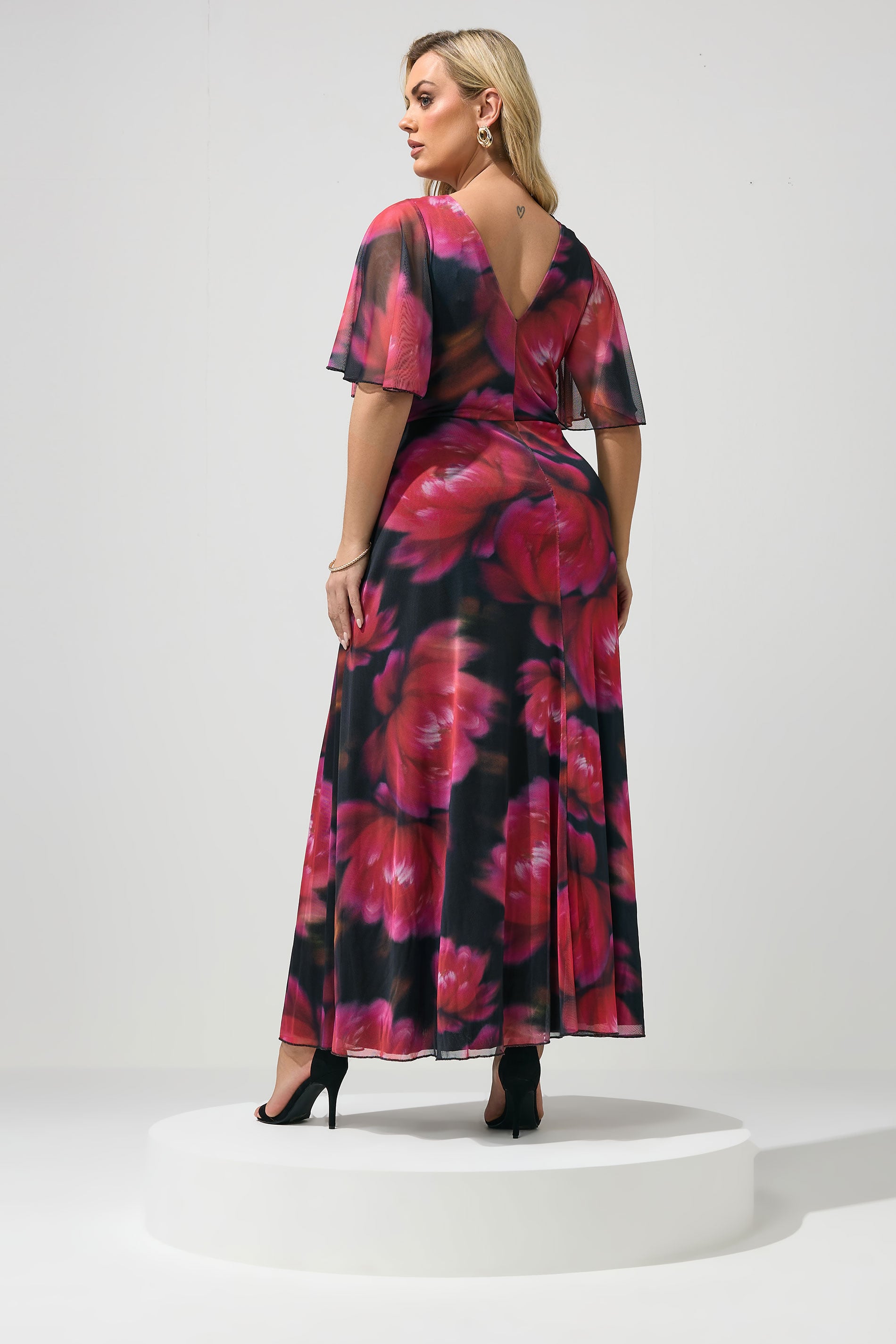 YOURS LONDON Plus Size Black & Pink Floral Abstract Mesh Dress | Yours Clothing 2