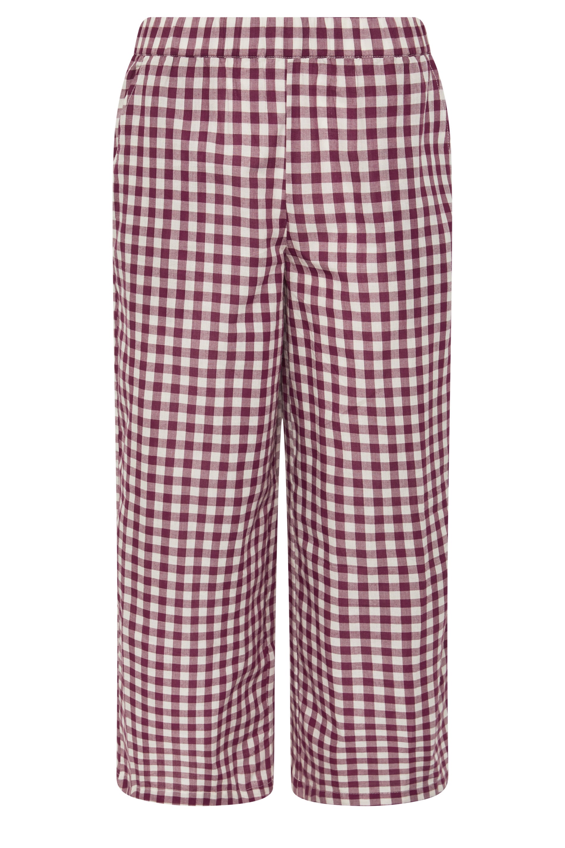 PixieGirl Petite Women's Burgundy Red Gingham Cotton Wide Leg Trousers | PixieGirl 5