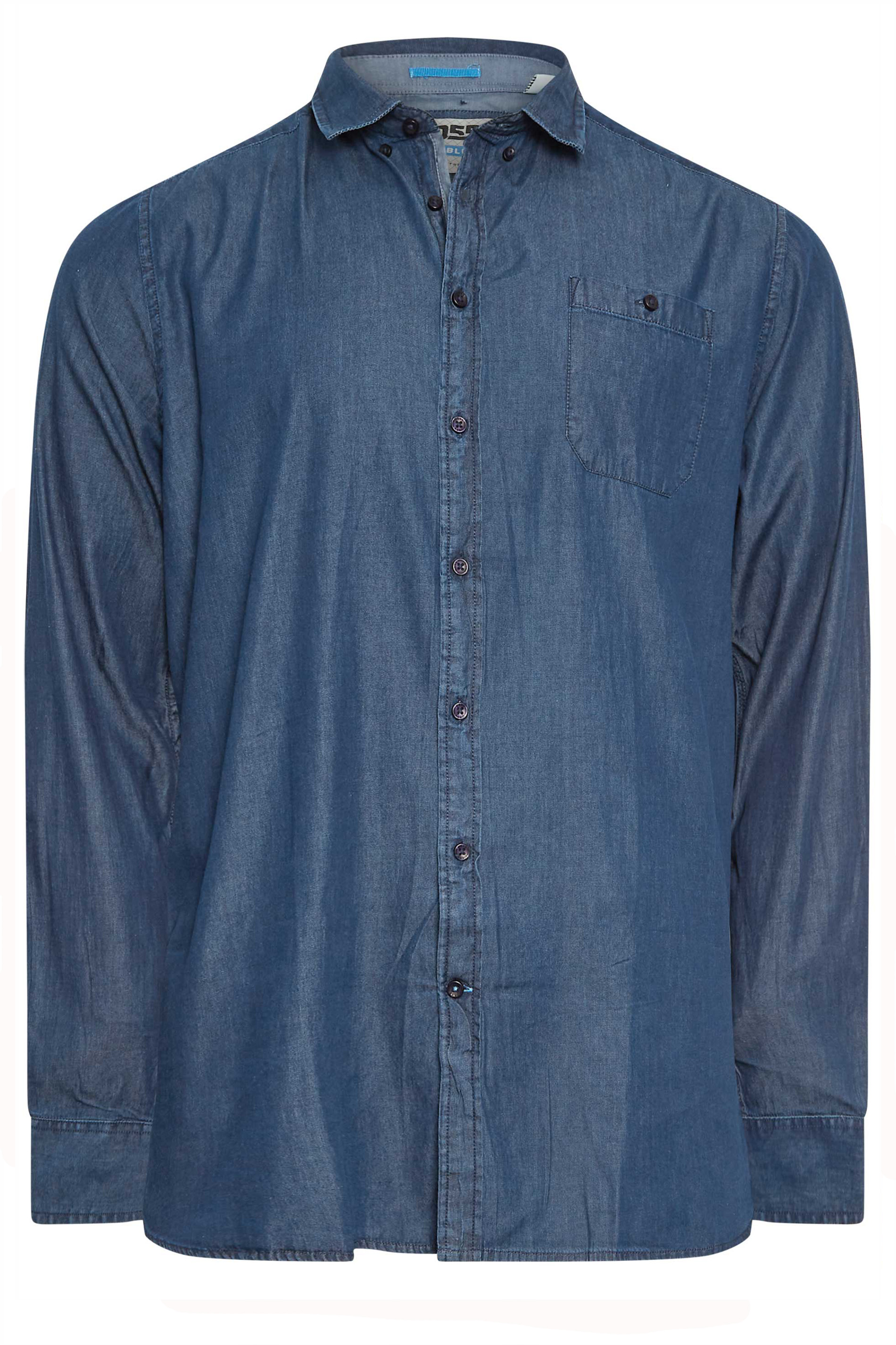 D555 Big & Tall Navy Blue Denim Shirt | BadRhino  1