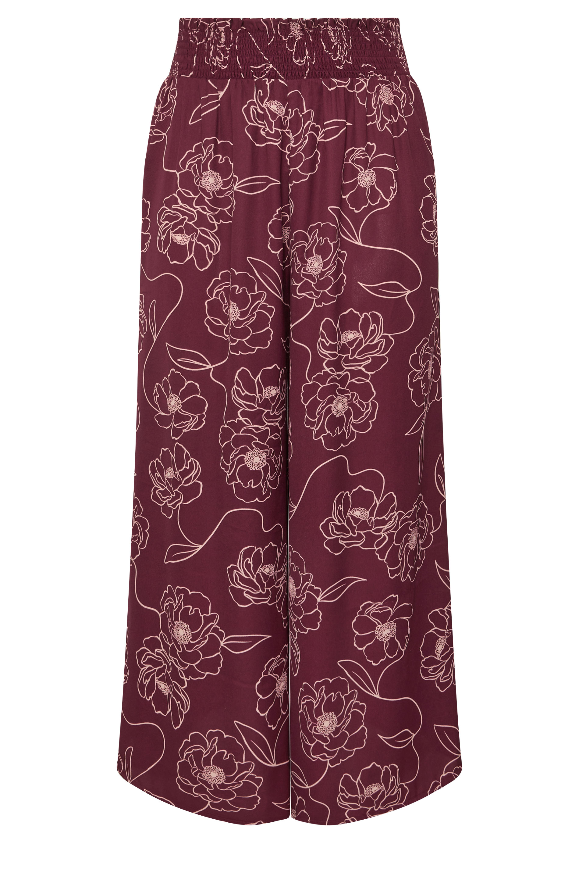YOURS Plus Size Burgundy Red Floral Wide Leg Trousers | Yours Clothing 5