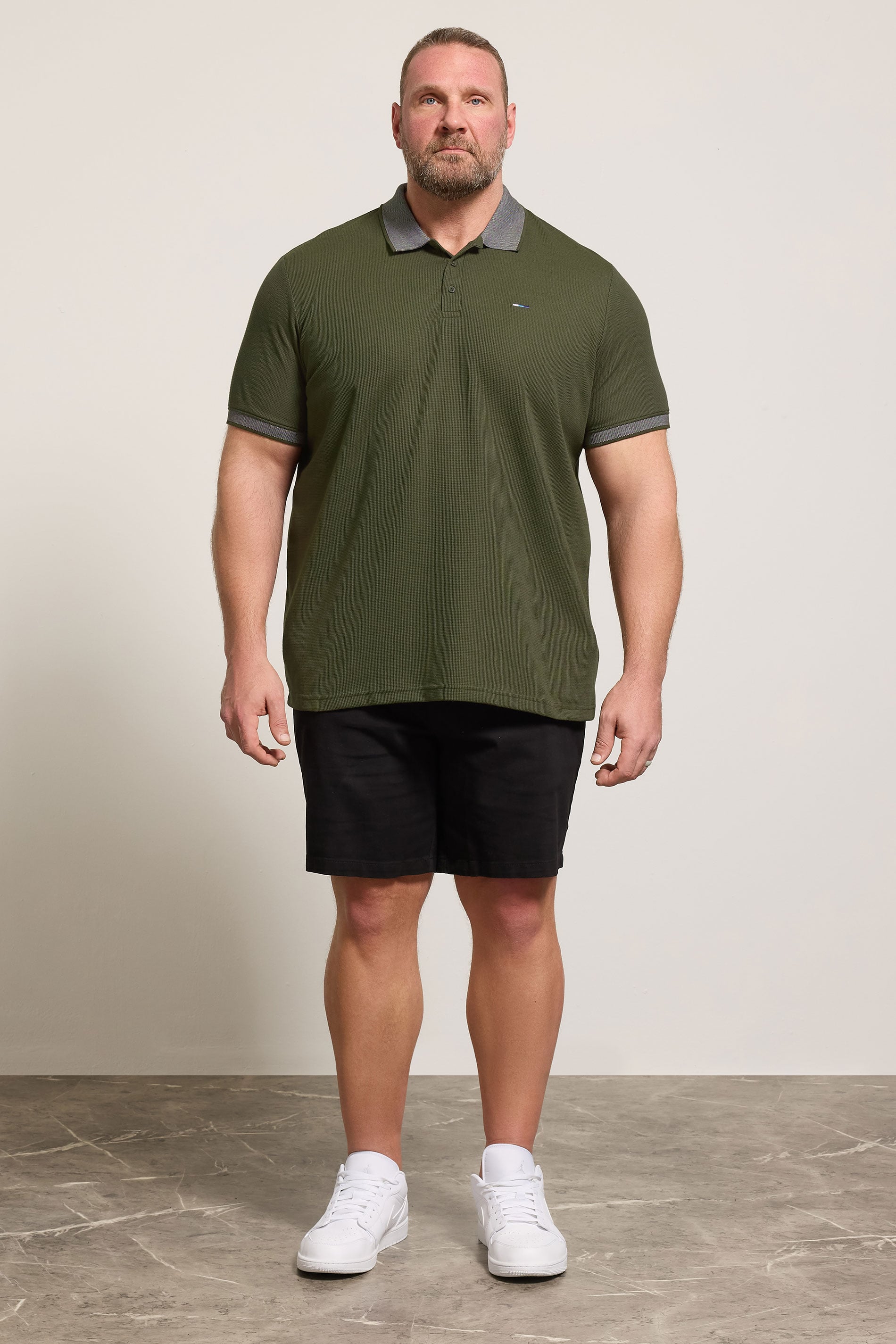 BadRhino Big & Tall Khaki Green Two Tone Waffle Polo Shirt | BadRhino 1