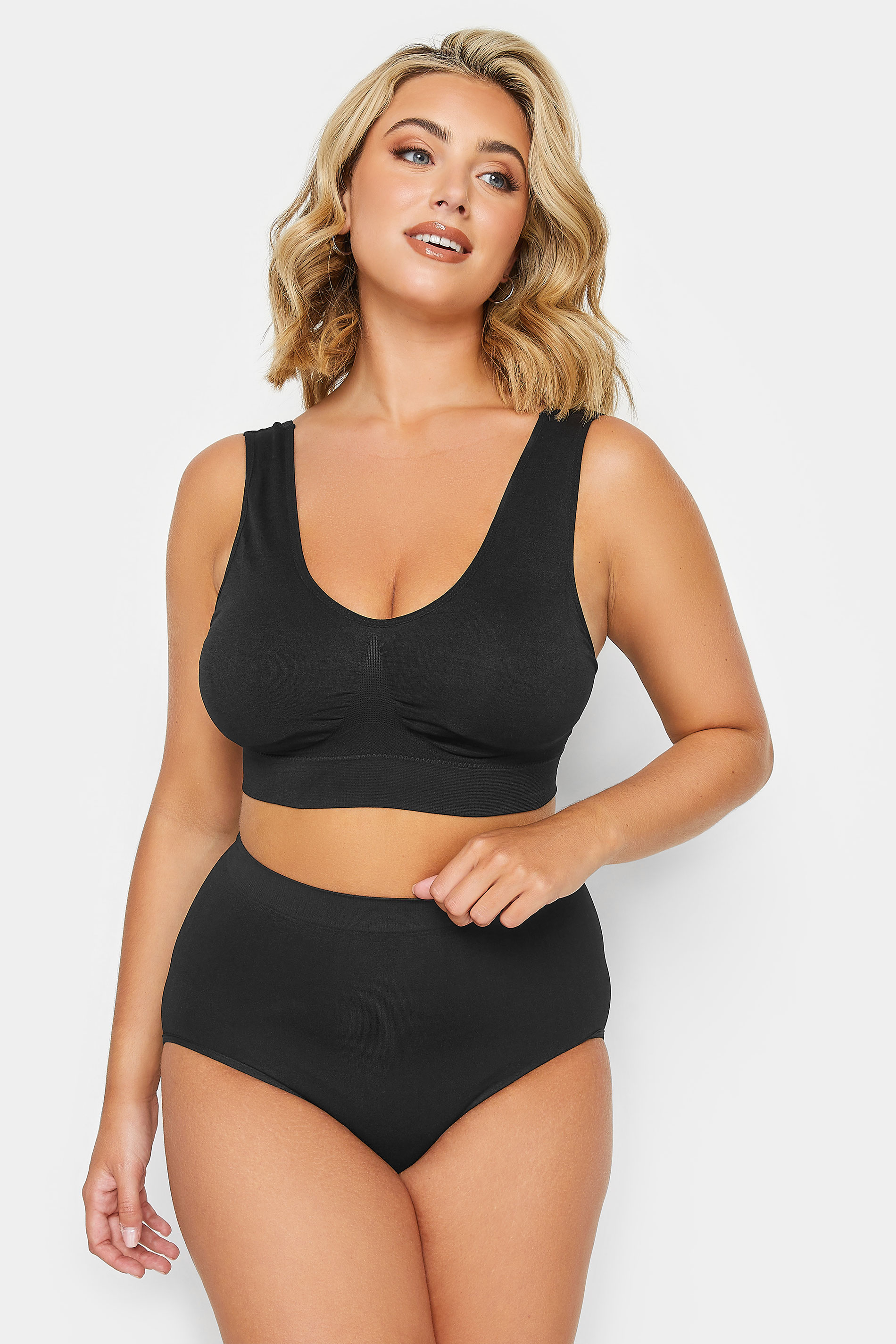Black Seamless Padded Non-Wired Bralette | Yours Clothing 3