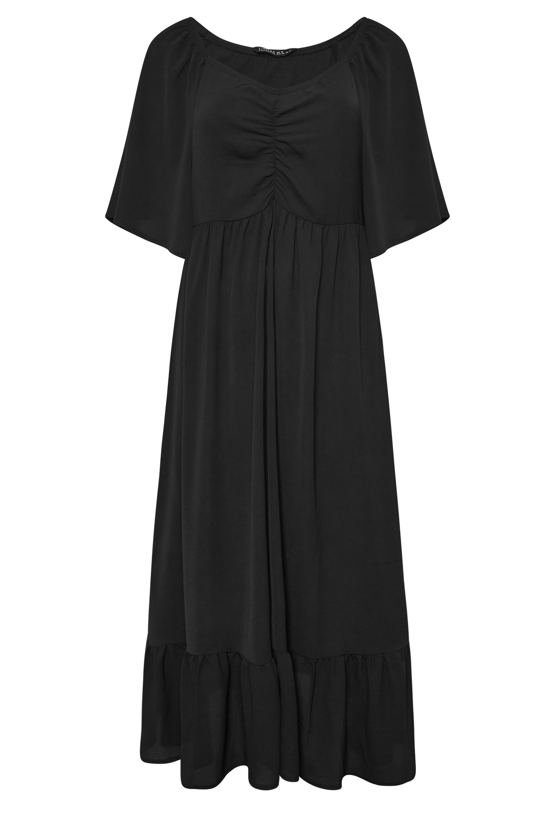 LIMITED COLLECTION Plus Size Black Ruched Angel Sleeve Dress | Yours ...