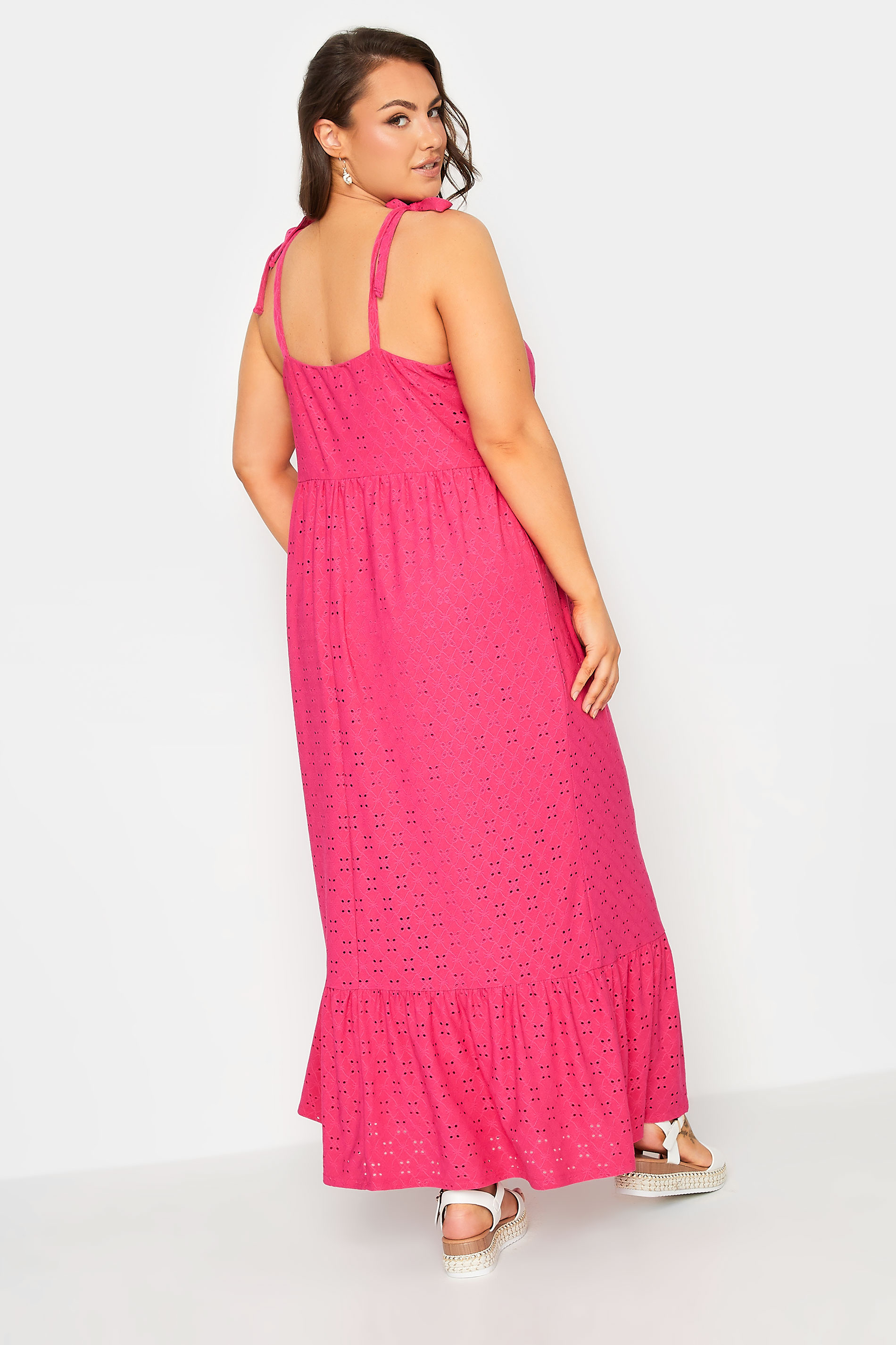 YOURS Curve Plus Size Hot Pink Broderie Anglaise Maxi Dress | Yours Clothing  3