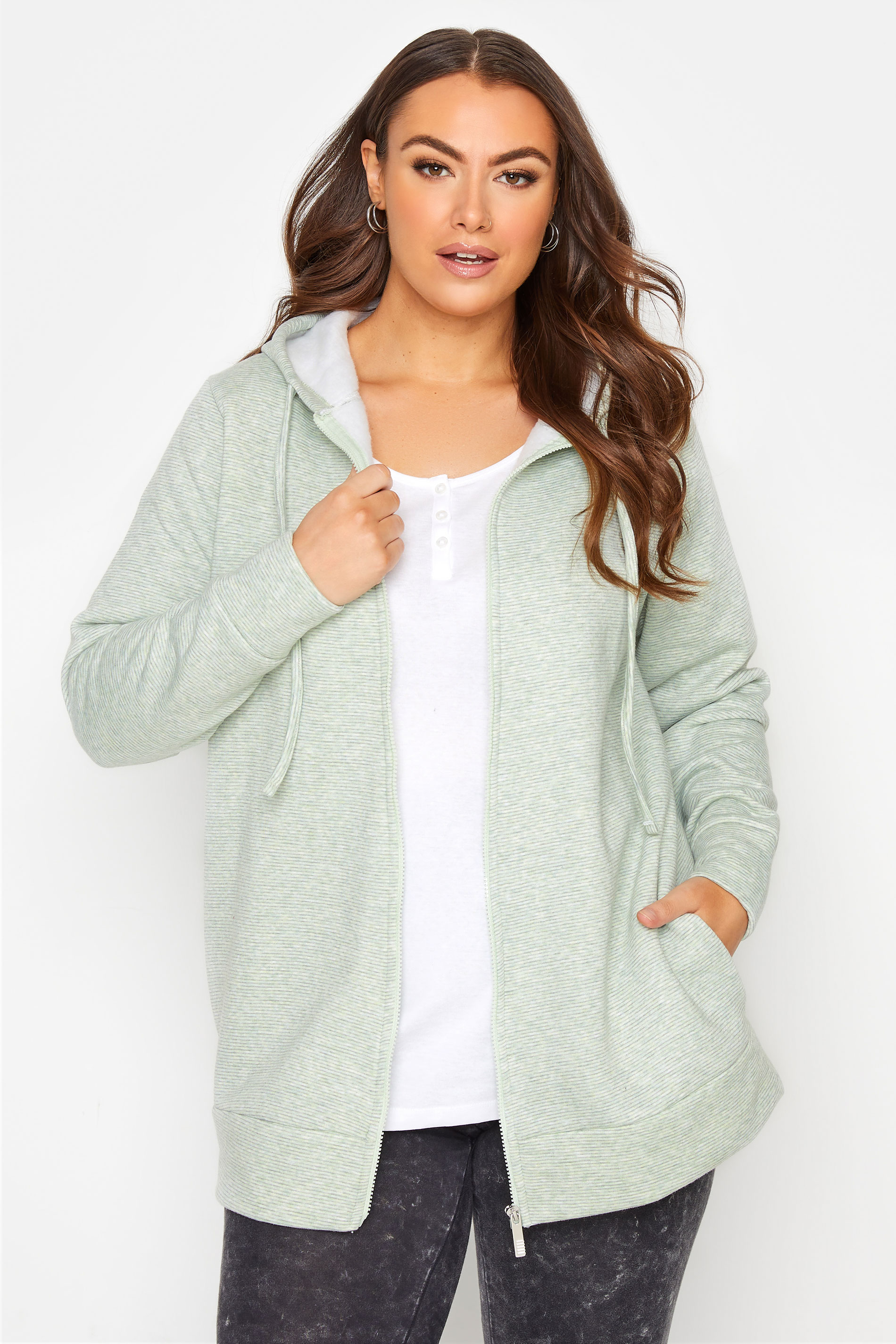 Curve Green Brushed Soft Touch Marl Zip Through Hoodie 1