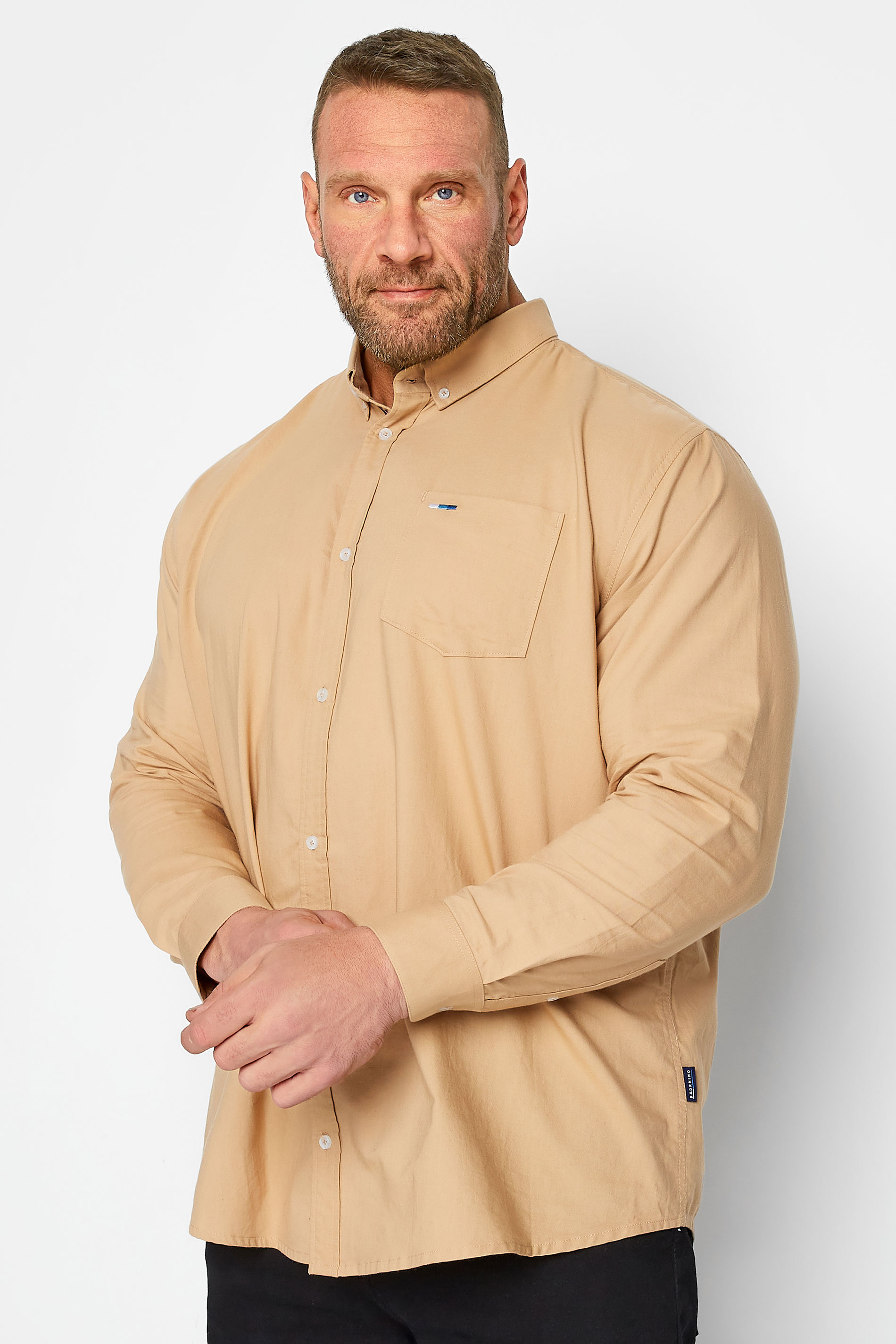 BadRhino Big & Tall Beige Brown Long Sleeve Oxford Shirt | BadRhino 1