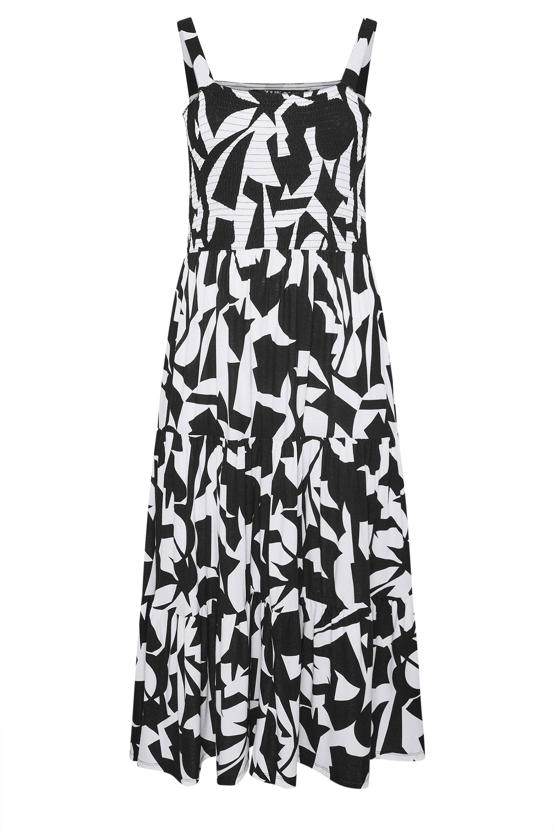 YOURS Plus Size Black Abstract Shirred Dress | Yours Clothing 5