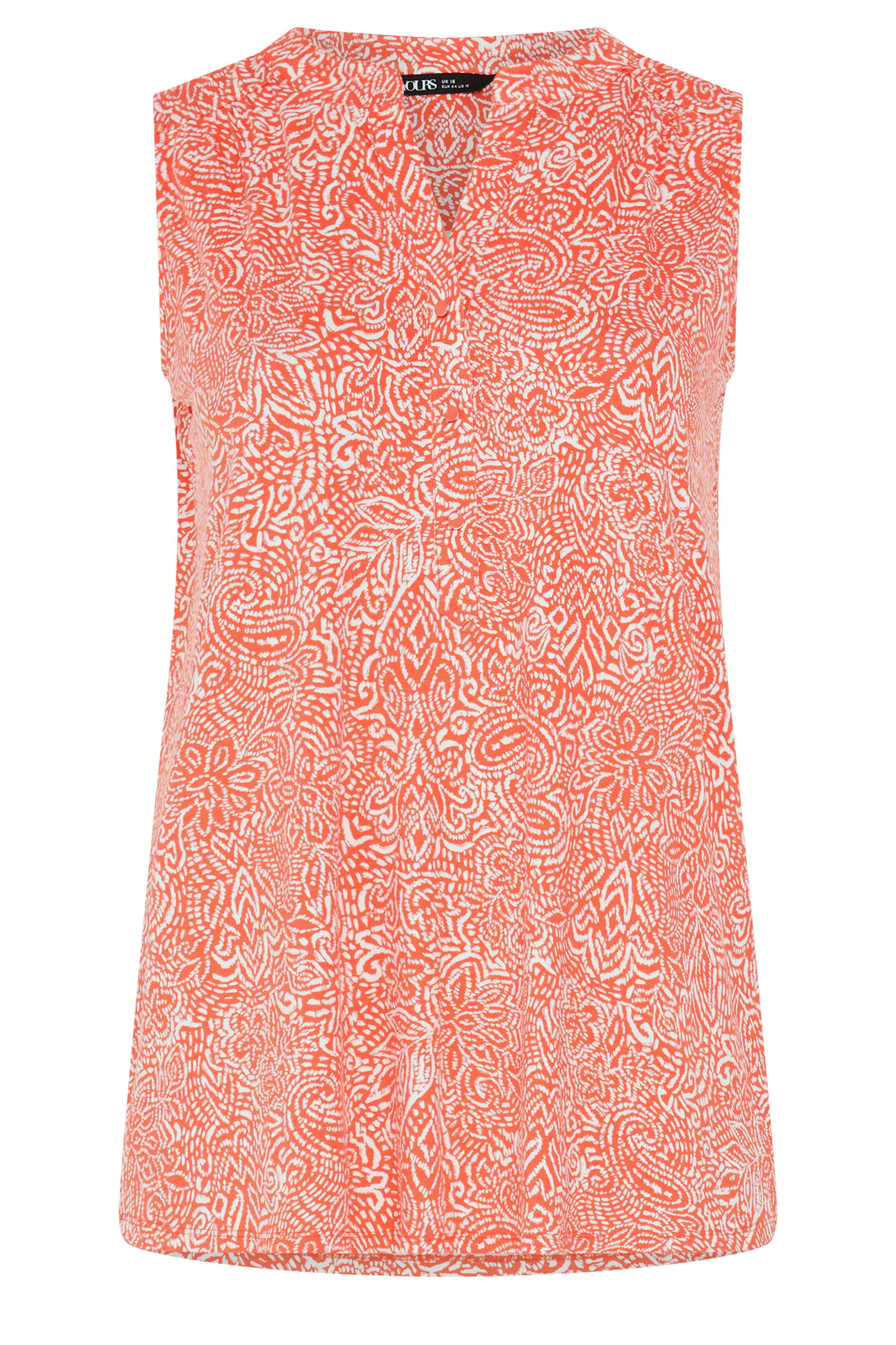 YOURS Plus Size Orange Floral Ikat Print Sleeveless Swing Blouse | Yours Clothing 5