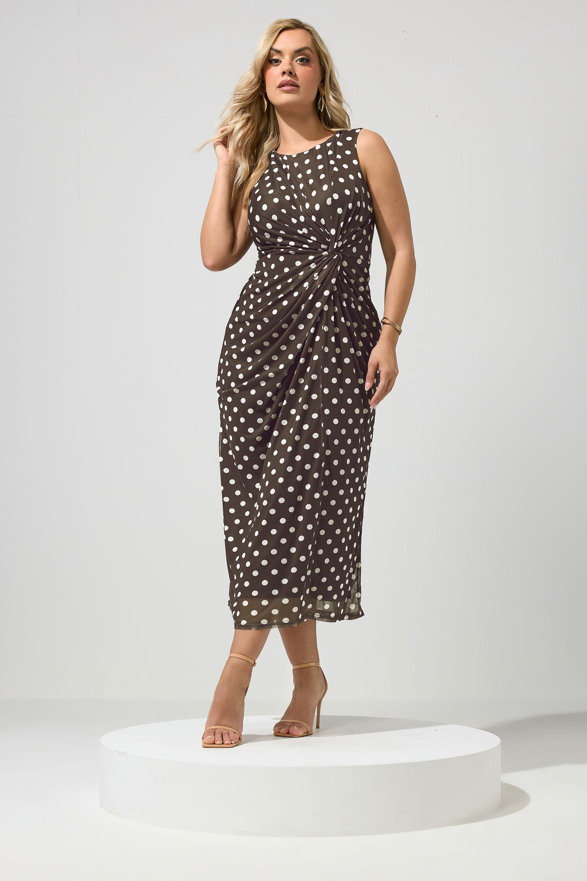 YOURS LONDON Plus Size Chocolate Brown Polka Dot Dress | Yours Clothing 1