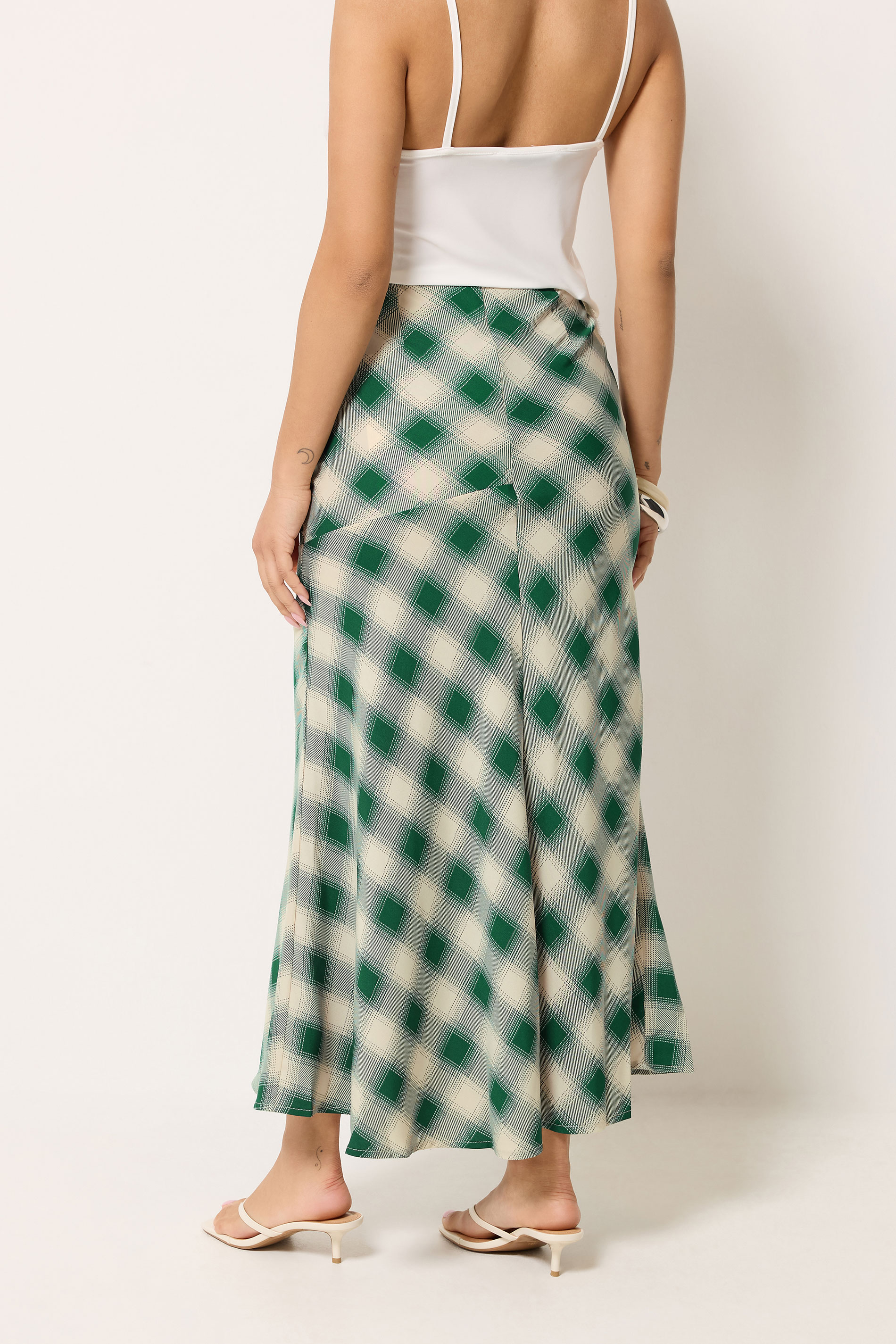 PixieGirl Petite Women's Dark Green Blurred Check Maxi Skirt | PixieGirl 4