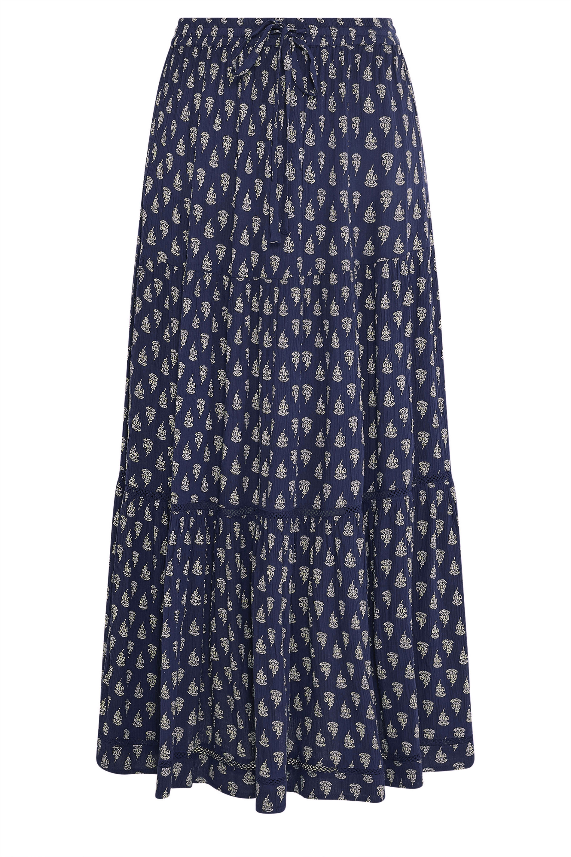 M&Co Navy Blue Aztec Print Tiered Maxi Skirt | M&Co 6