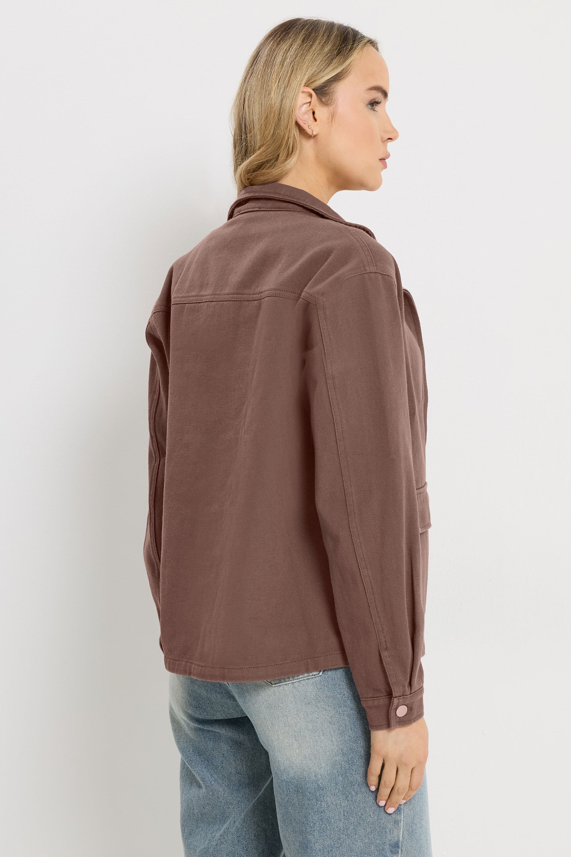 LTS Tall Women's Chocolate Brown Cotton Funnel Neck Jacket | Long Tall Sally 2