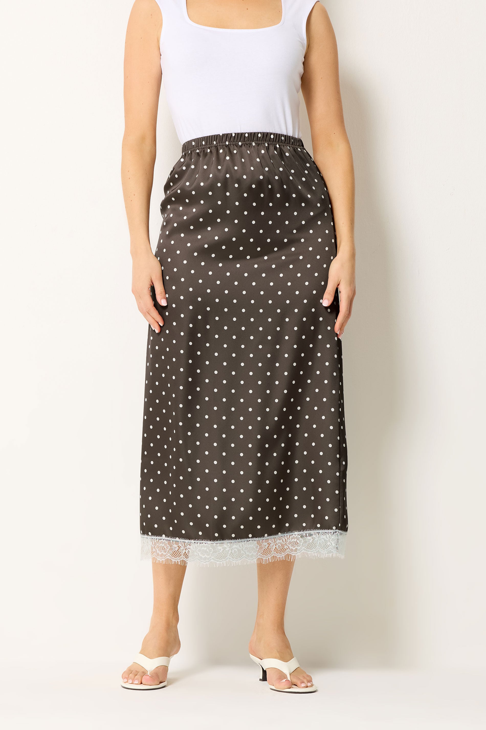 LTS Tall Women's Chocolate Brown Polka Dot Lace Maxi Skirt | Long Tall Sally 1