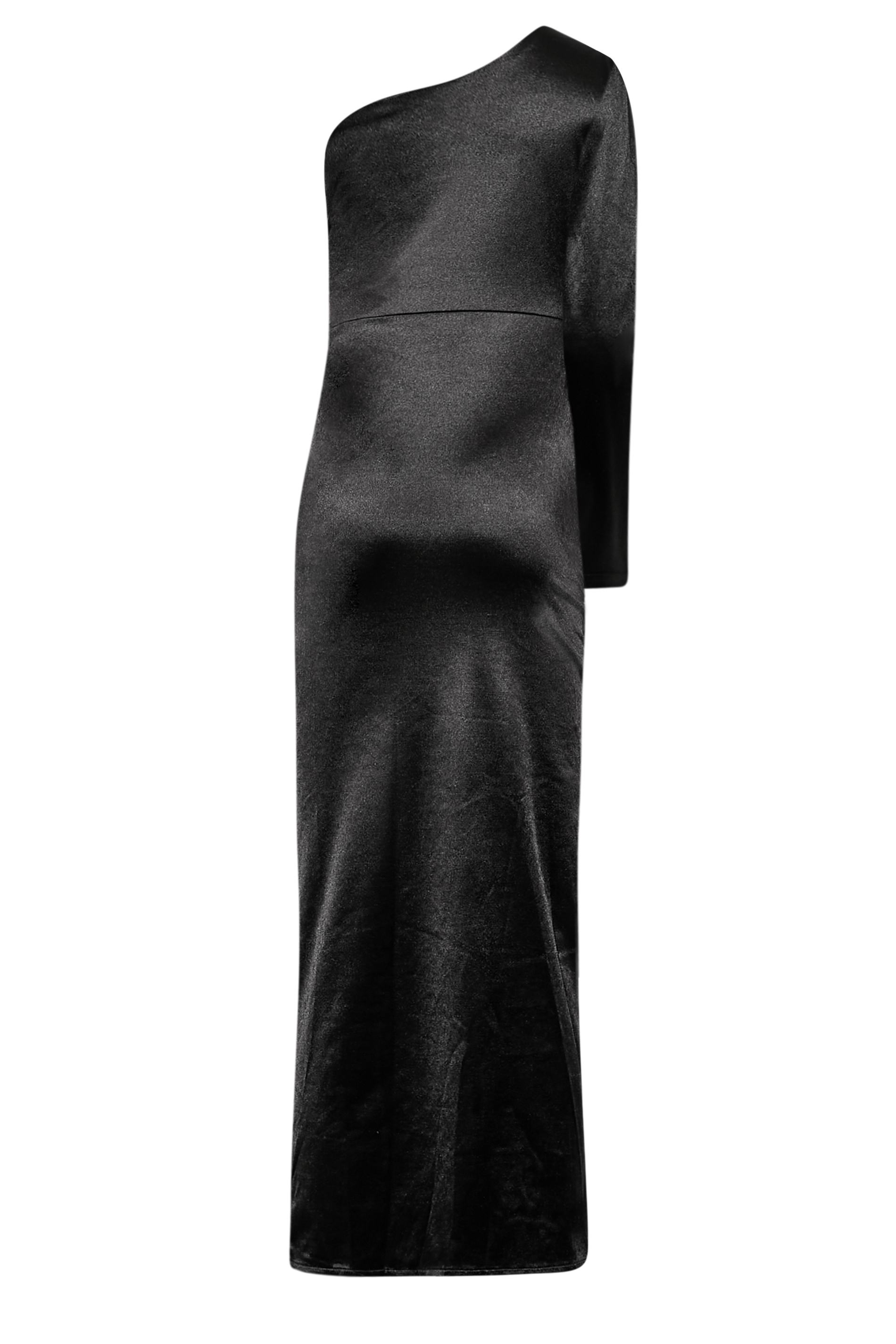 LTS Tall Black One Shoulder Satin Maxi Dress | Long Tall Sally  3