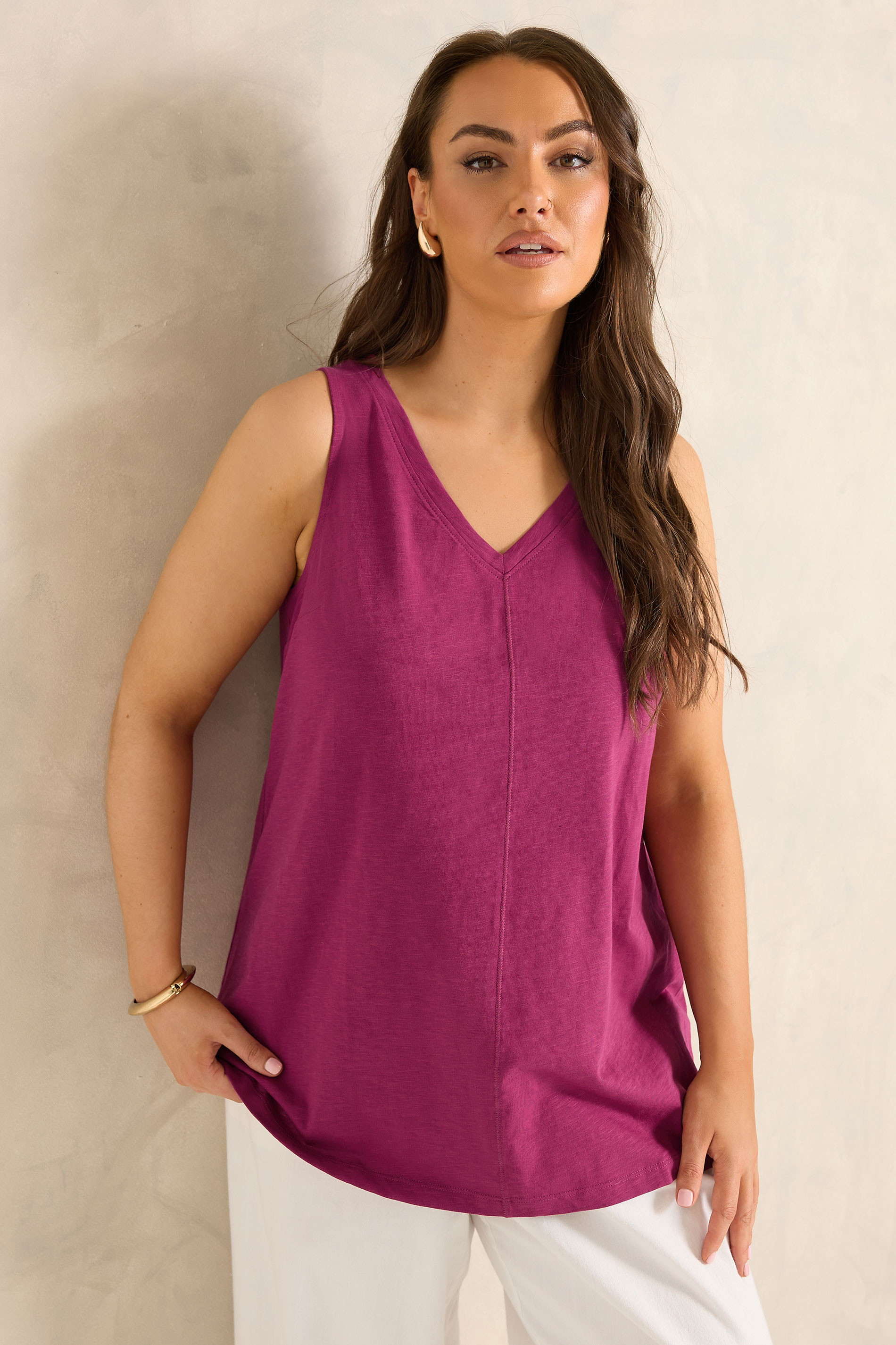EVANS Plus Size Berry Red Premium Cotton Vest Top | Evans 3