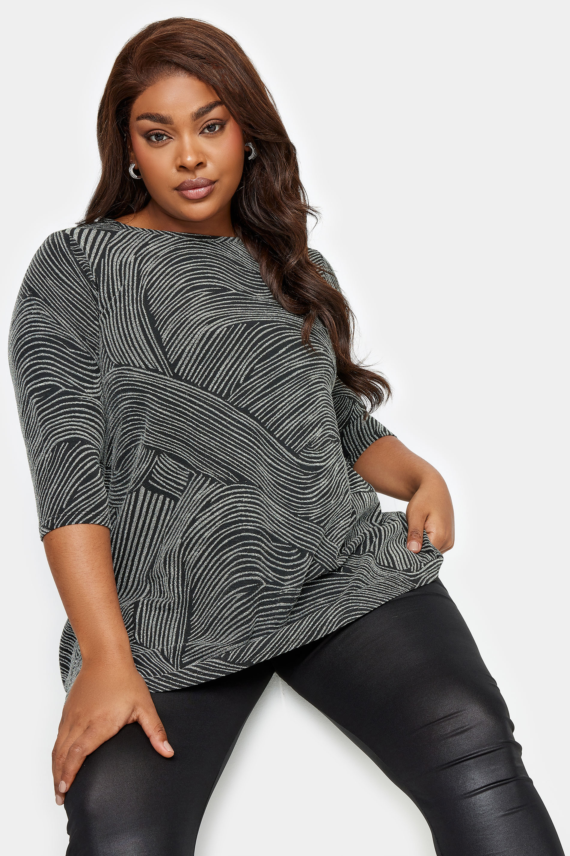 YOURS Plus Size Silver Swirl Print Swing Top | Yours Clothing 2