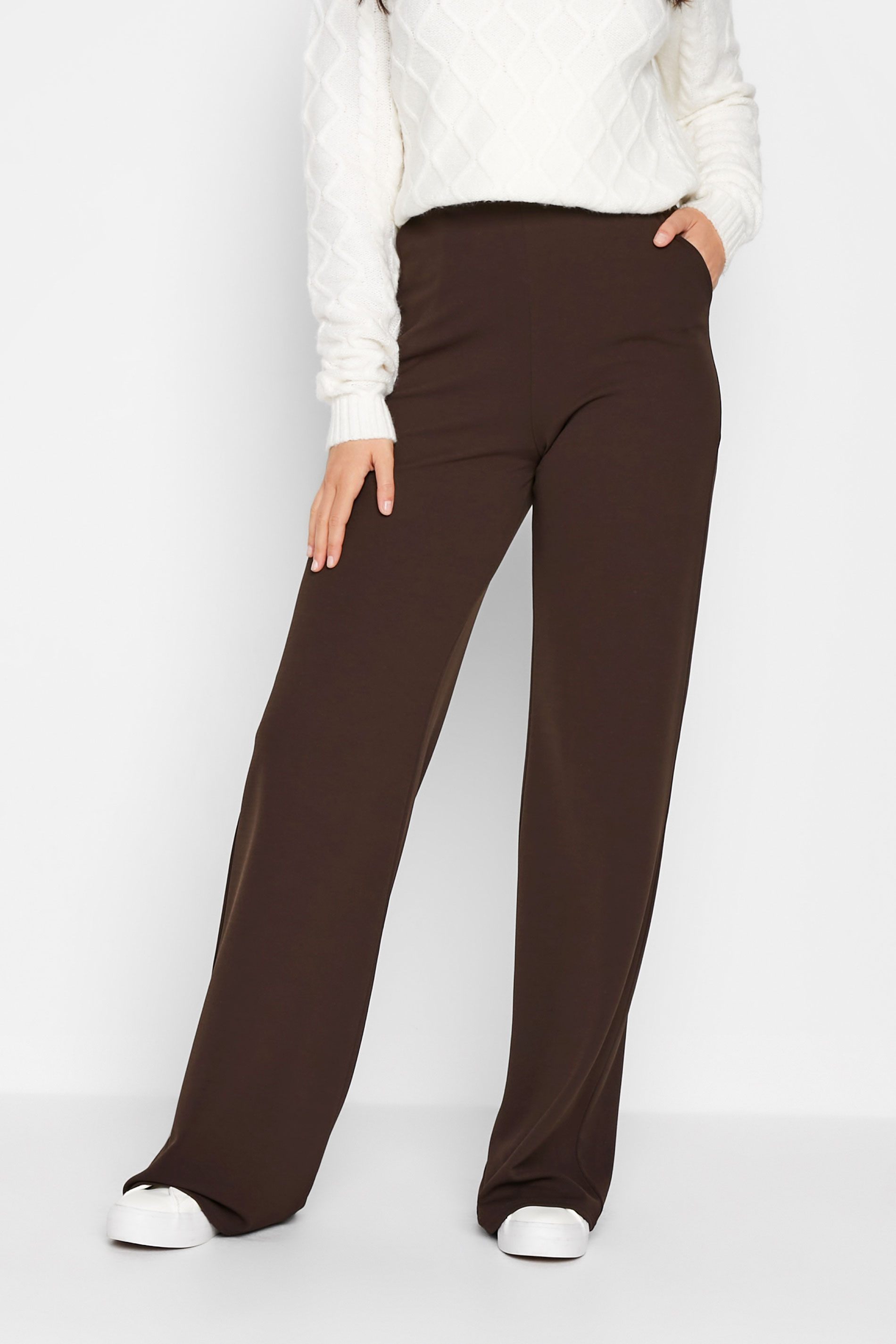 LTS Tall Women's Chocolate Brown Scuba Wide Leg Trousers | Long Tall Sally 1