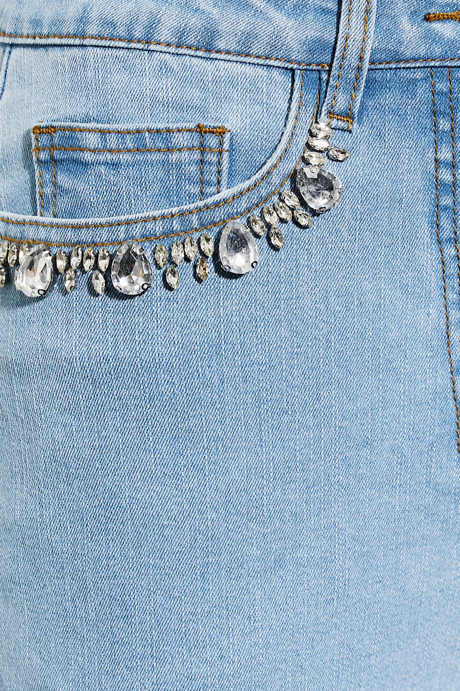 LTS Tall Women's Blue Diamante Embellished Pocket UNA Mom Jeans | Long ...