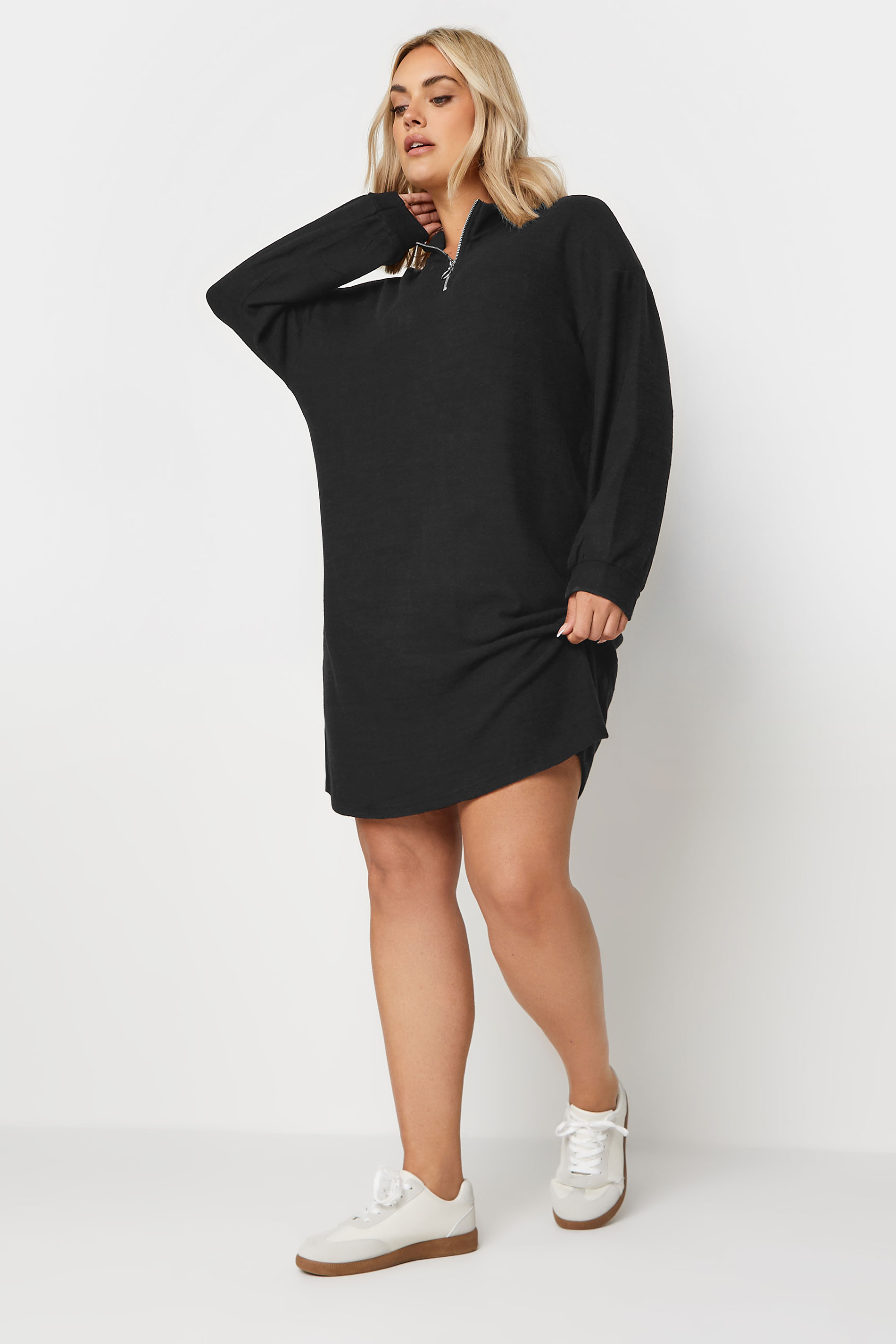 YOURS Plus Size Black Soft Touch Zip Neck Jumper Dress | Yours Clothing 1