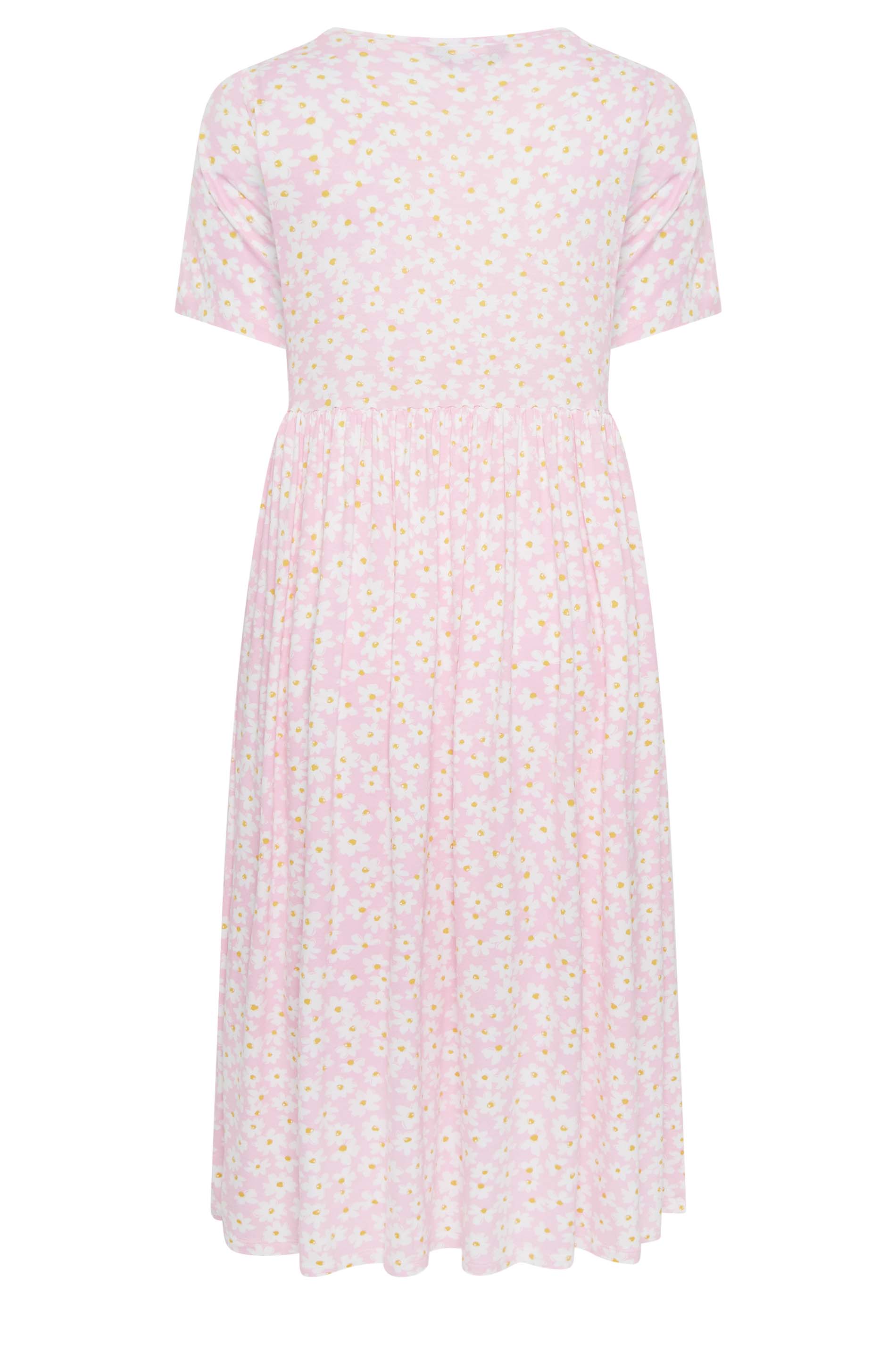 YOURS Curve Plus Size Light Pink Daisy Print Smock Dress | Yours Clothing