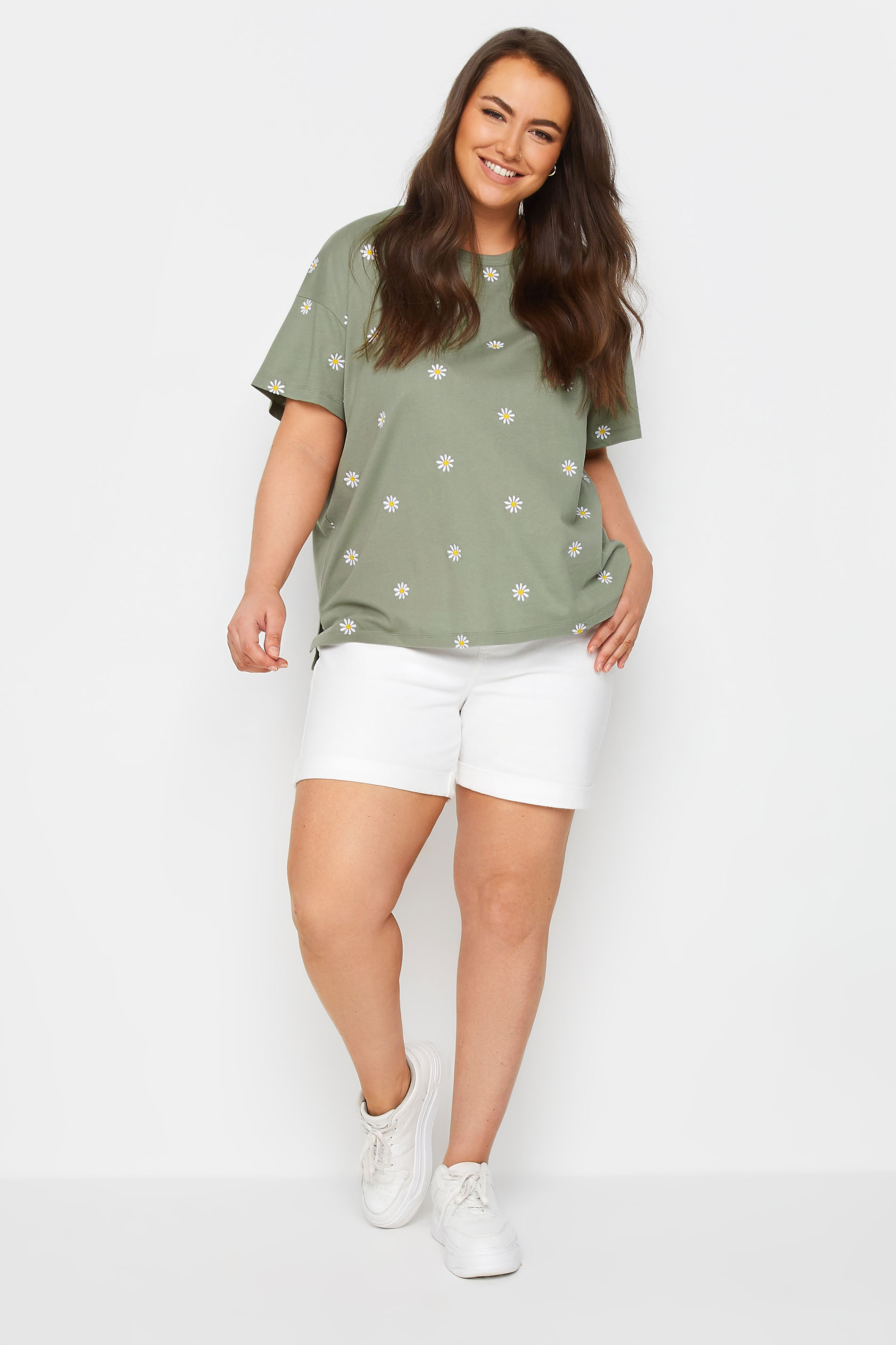 LIMITED COLLECTION Plus Size Green Embroidered Daisy T-Shirt | Yours Clothing 2