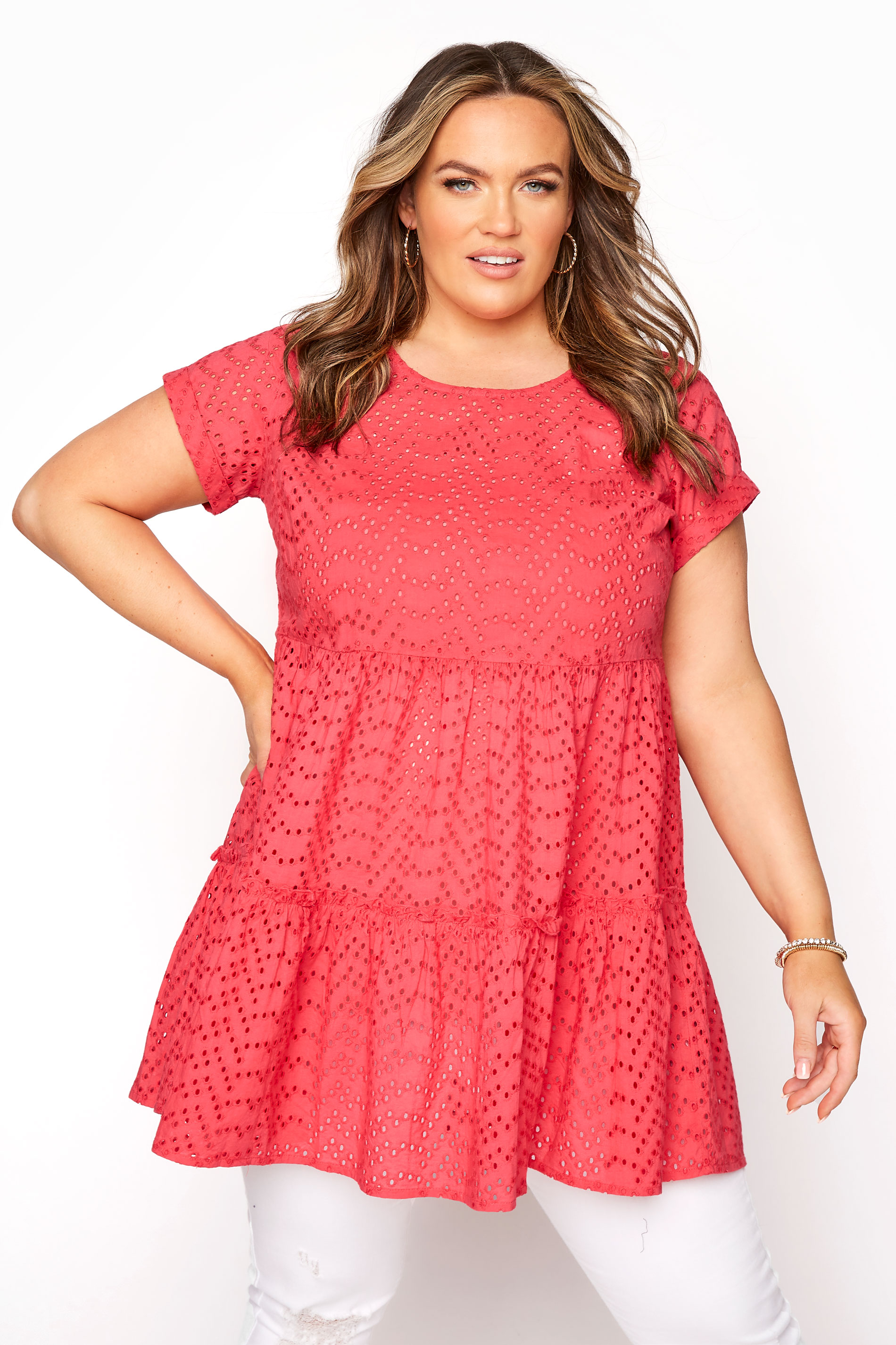 Curve Bright Pink Smock Tiered Tunic Top_A.jpg