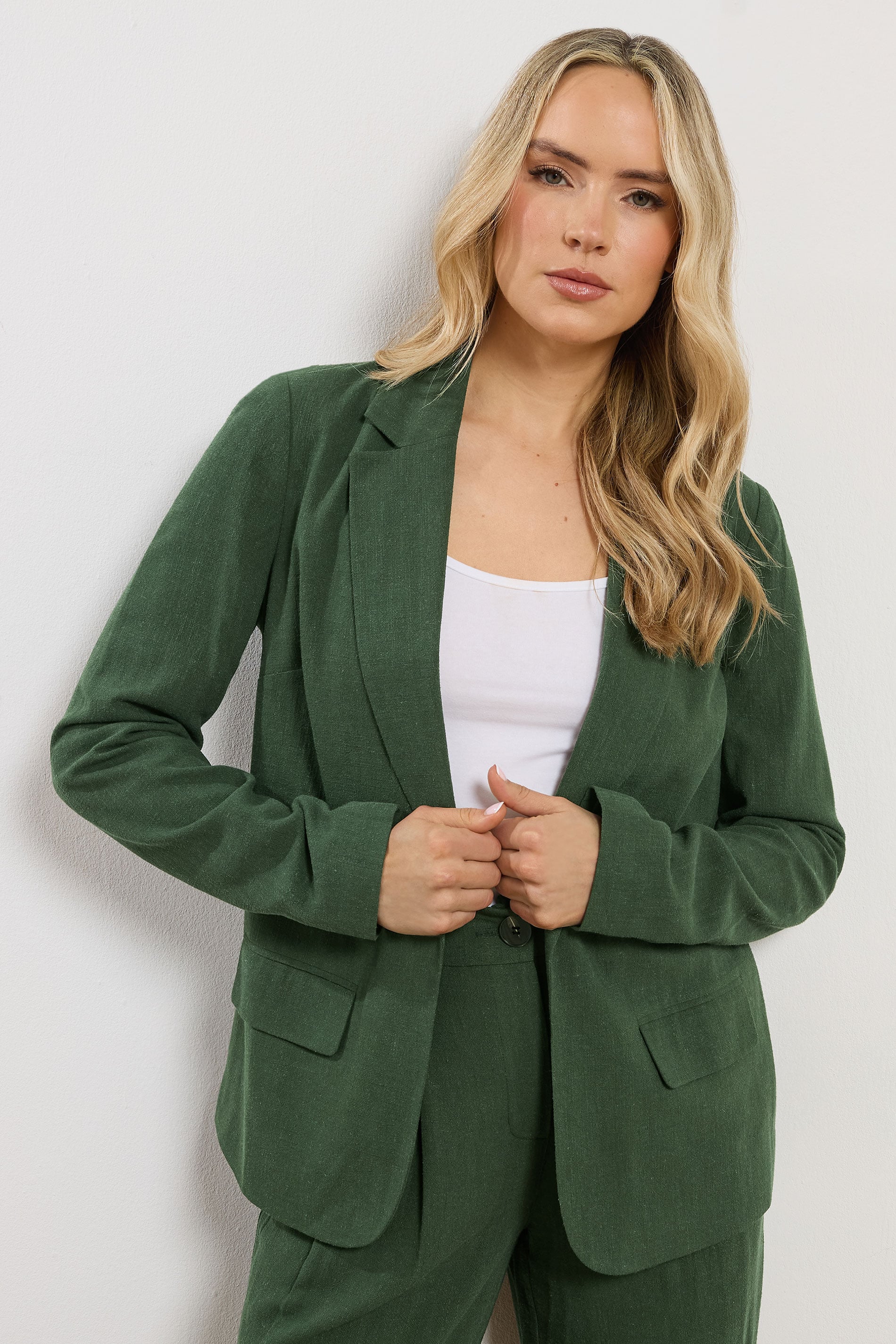 LTS Tall Women's Dark Green Linen Blazer | Long Tall Sally 1