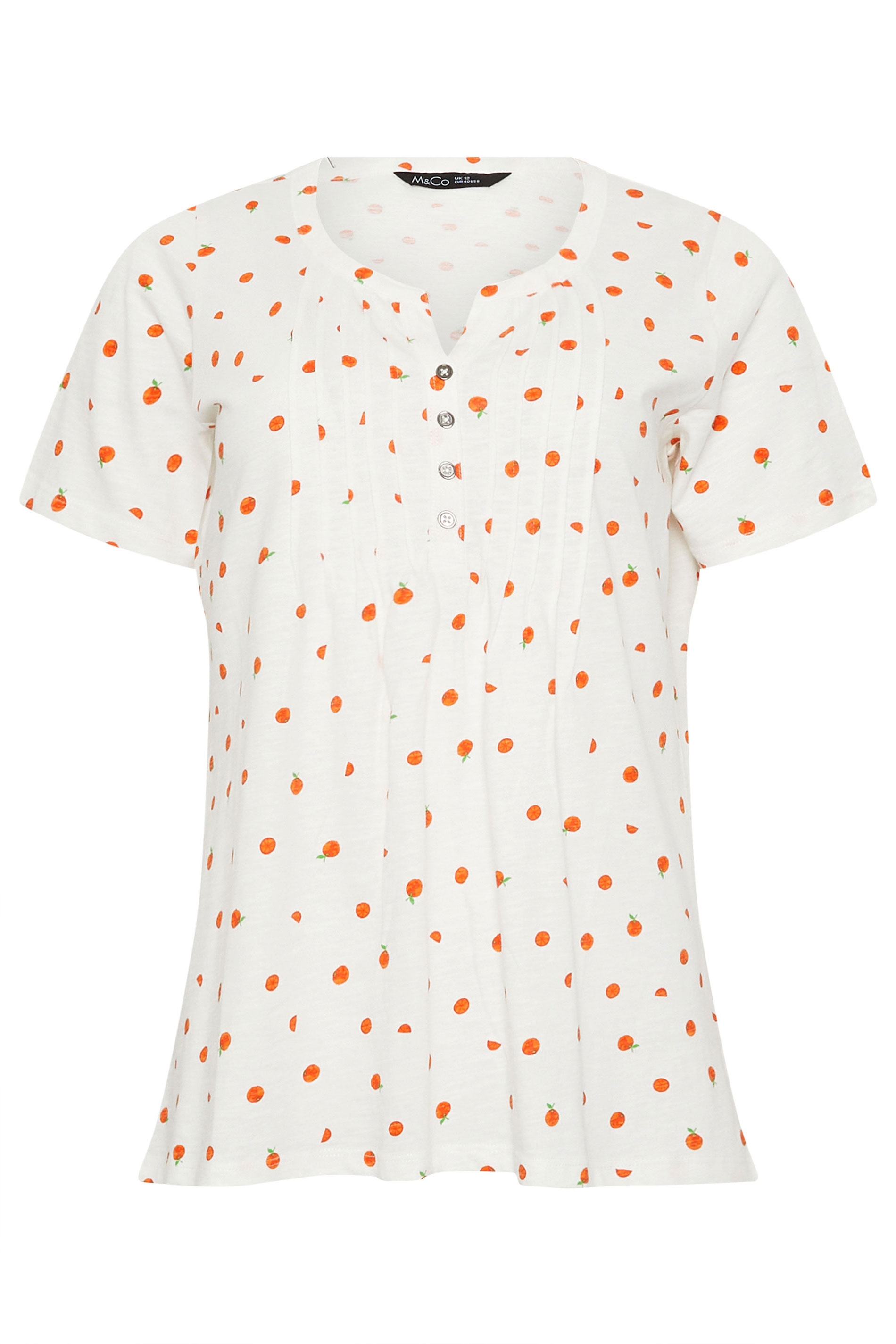 M&Co White Oranges Print Cotton Henley Top | M&Co 5