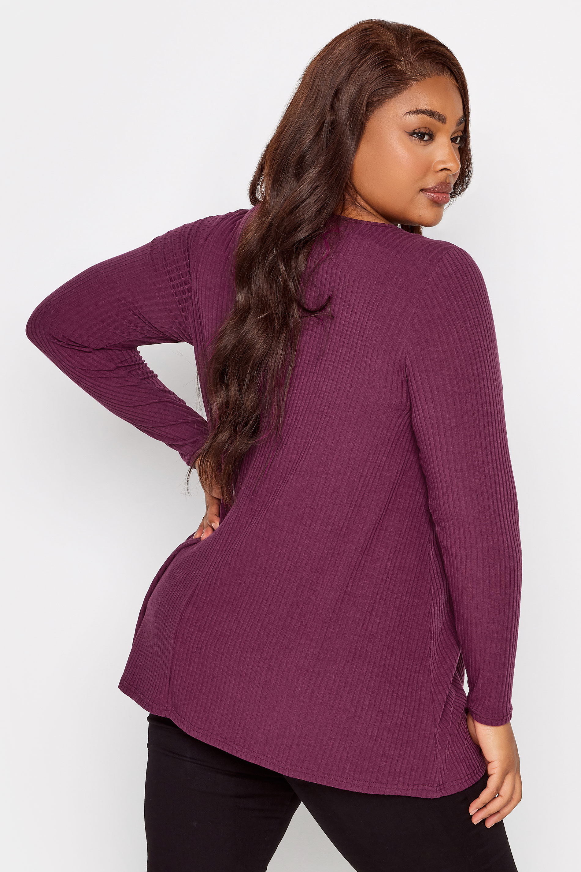 YOURS Plus Size Purple Ribbed Long Sleeve Swing Top | Yours Clothing 3