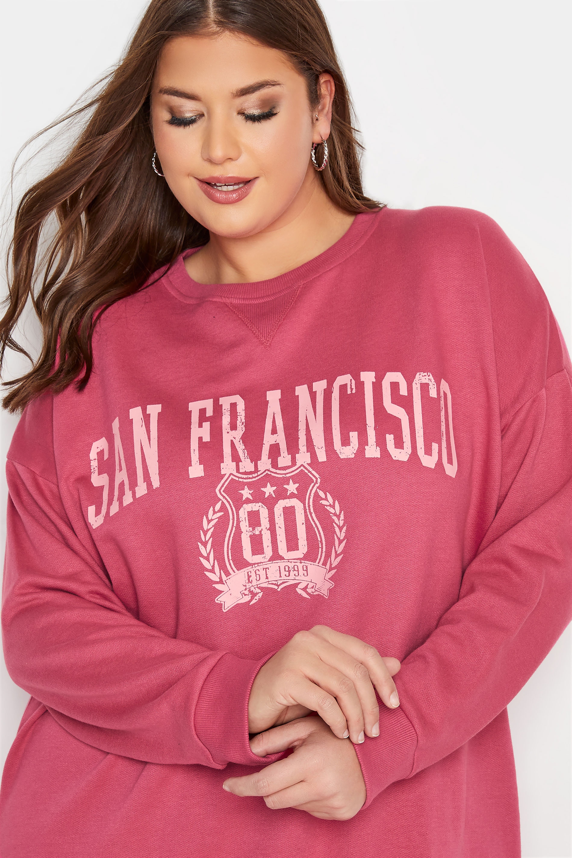 Yours Clothing Women's Plus Size Neon Pink 'all About Me' Slogan Sweatshirt 