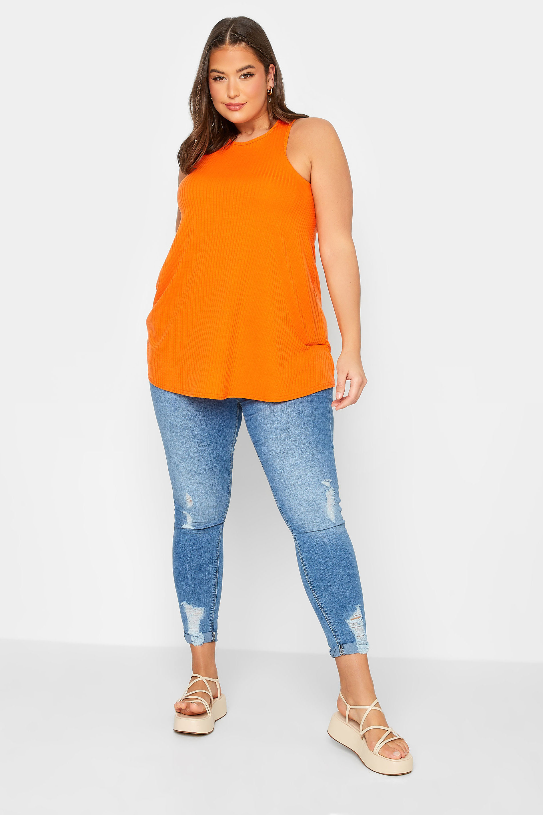 LIMITED COLLECTION Plus Size Orange Ribbed Racer Cami Vest Top | Yours Clothing  2
