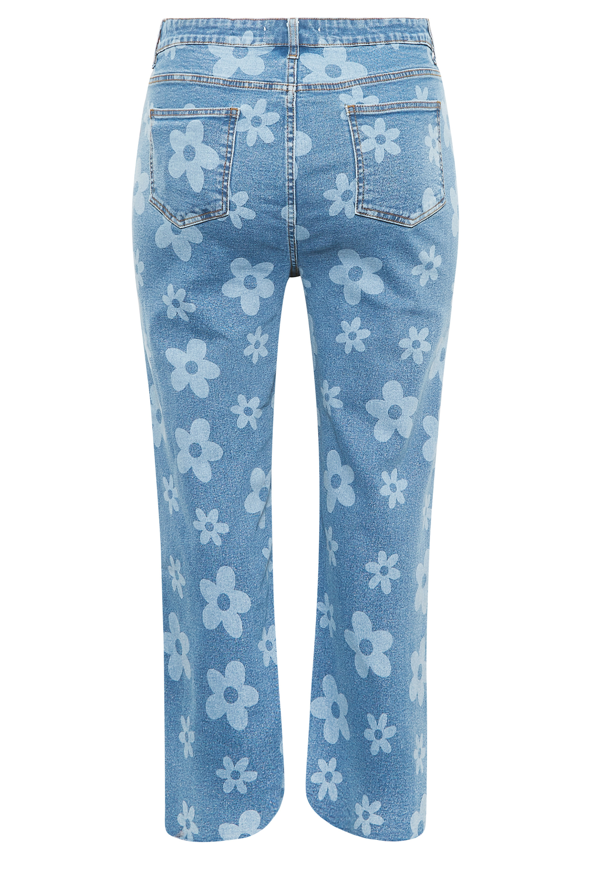 YOURS Curve Size Blue Floral Wide Leg Jeans | Yours Clothing