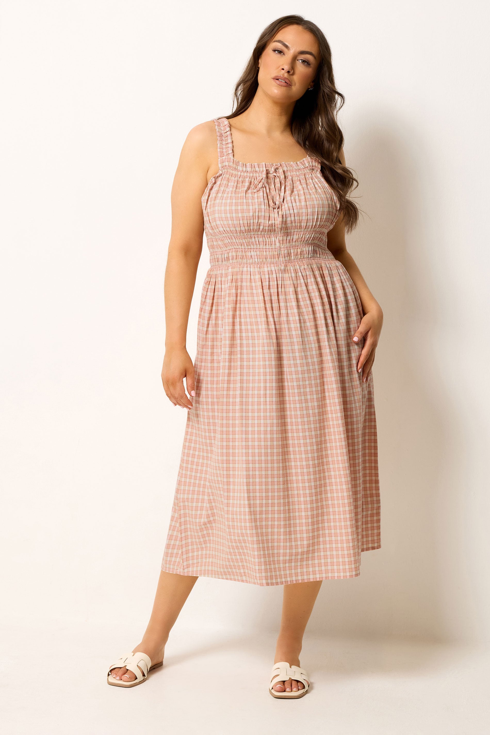 YOURS Plus Size Pink Gingham Milkmaid Dress | Yours Clothing 3