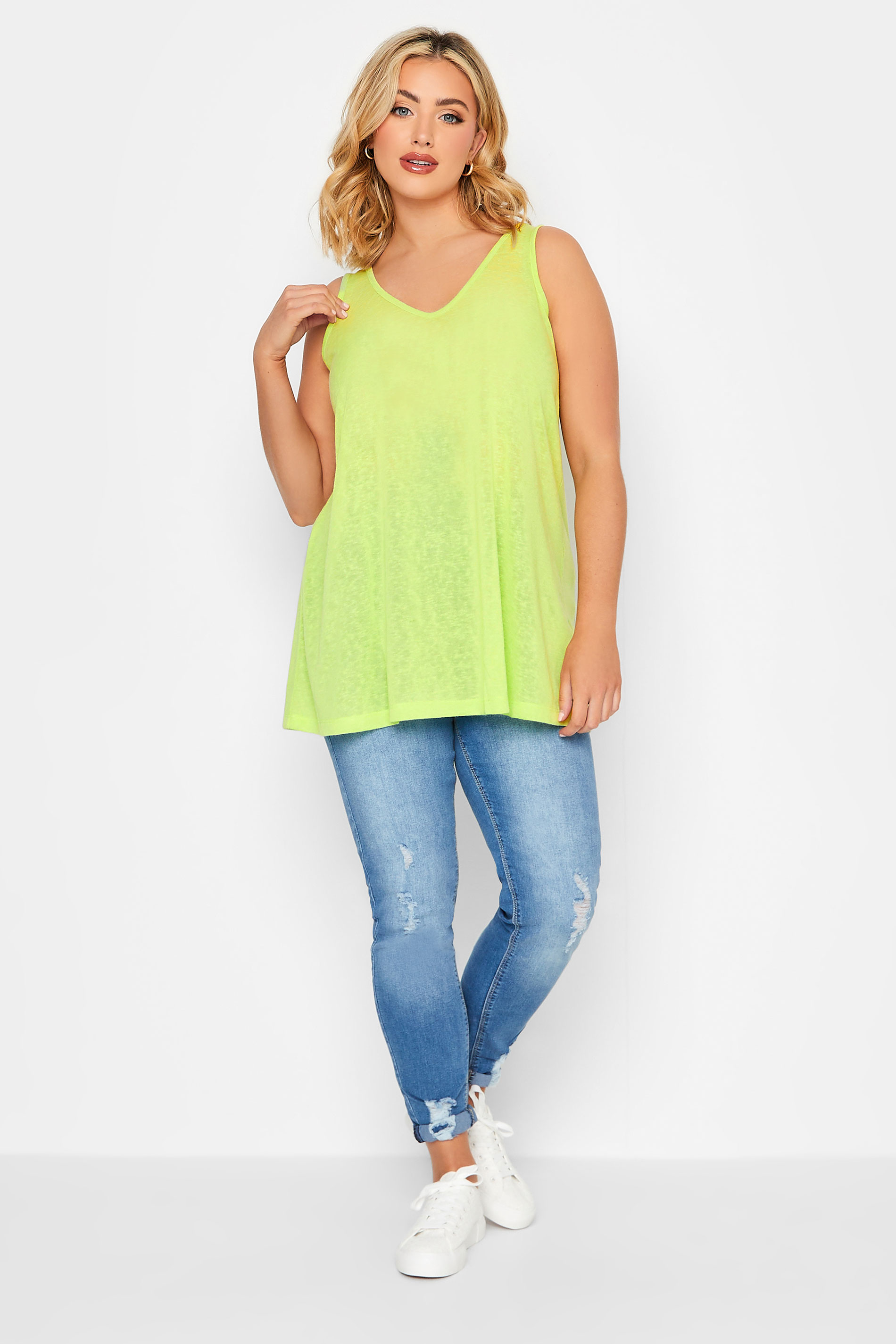 YOURS Curve Plus Size Lime Green Linen Look Vest Top | Yours Clothing  2