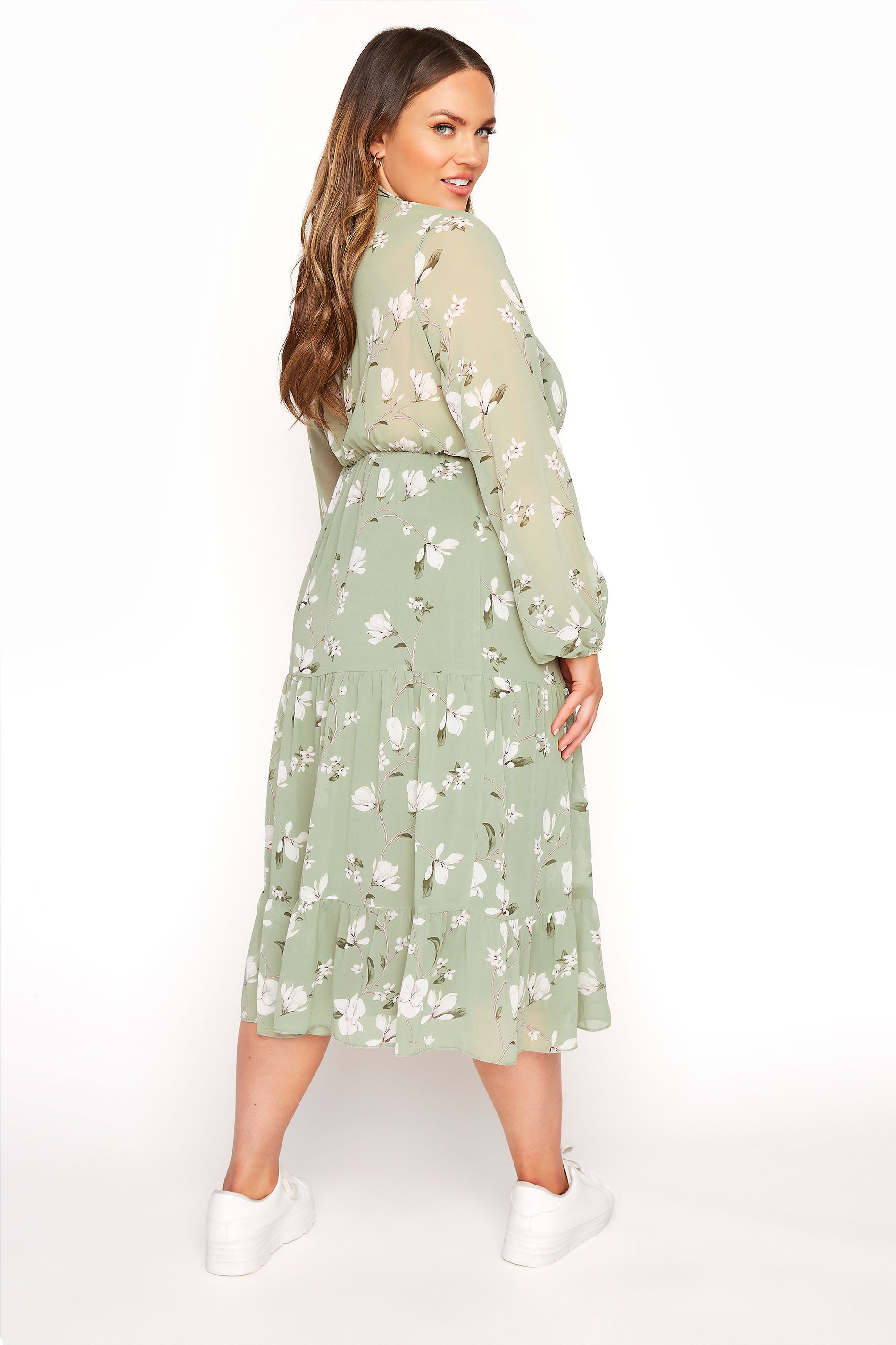 Yours London Sage Green Floral Bow Smock Dress Yours Clothing