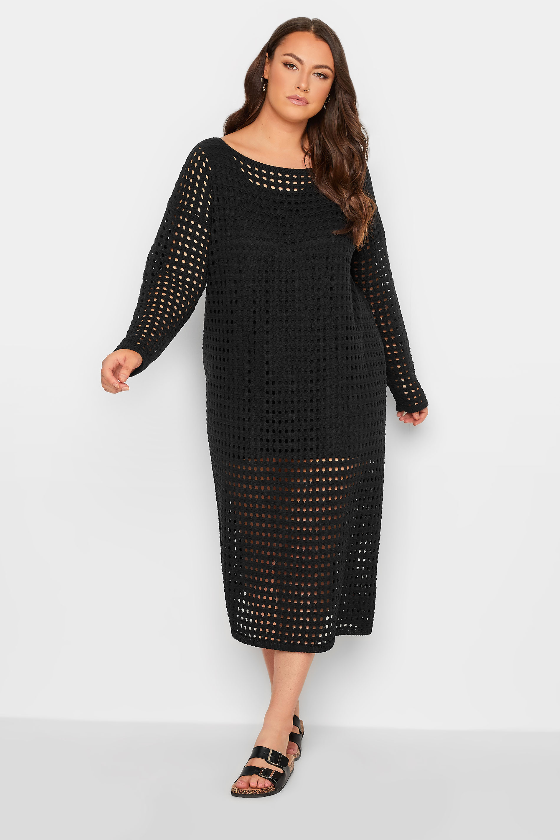 YOURS Curve Black Crochet Midaxi Dress | Yours Clothing 2