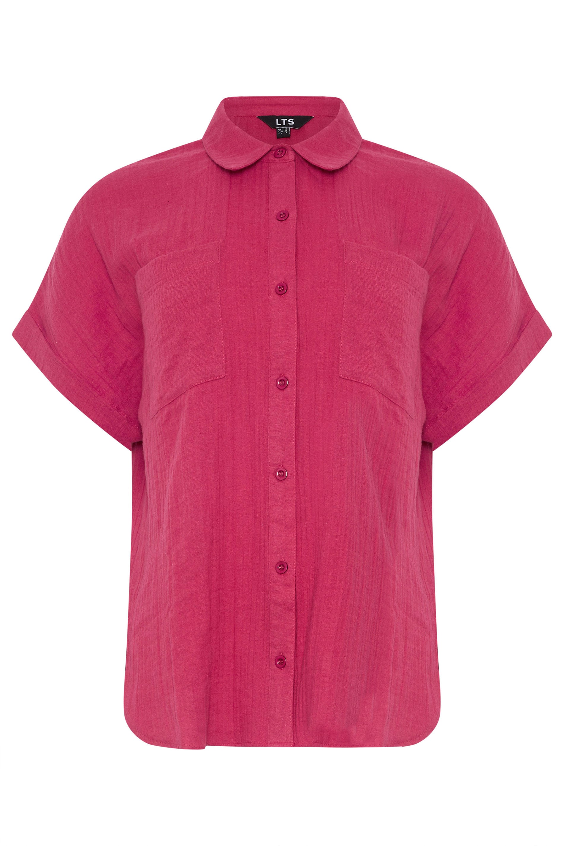 LTS Tall Women's Berry Red Cheesecloth Grown-On Sleeve Cotton Shirt | Long Tall Sally 5