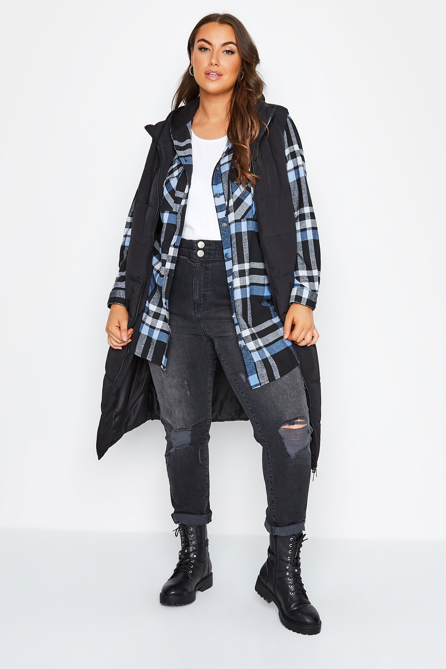 Curve Blue Check Hooded Shirt 1