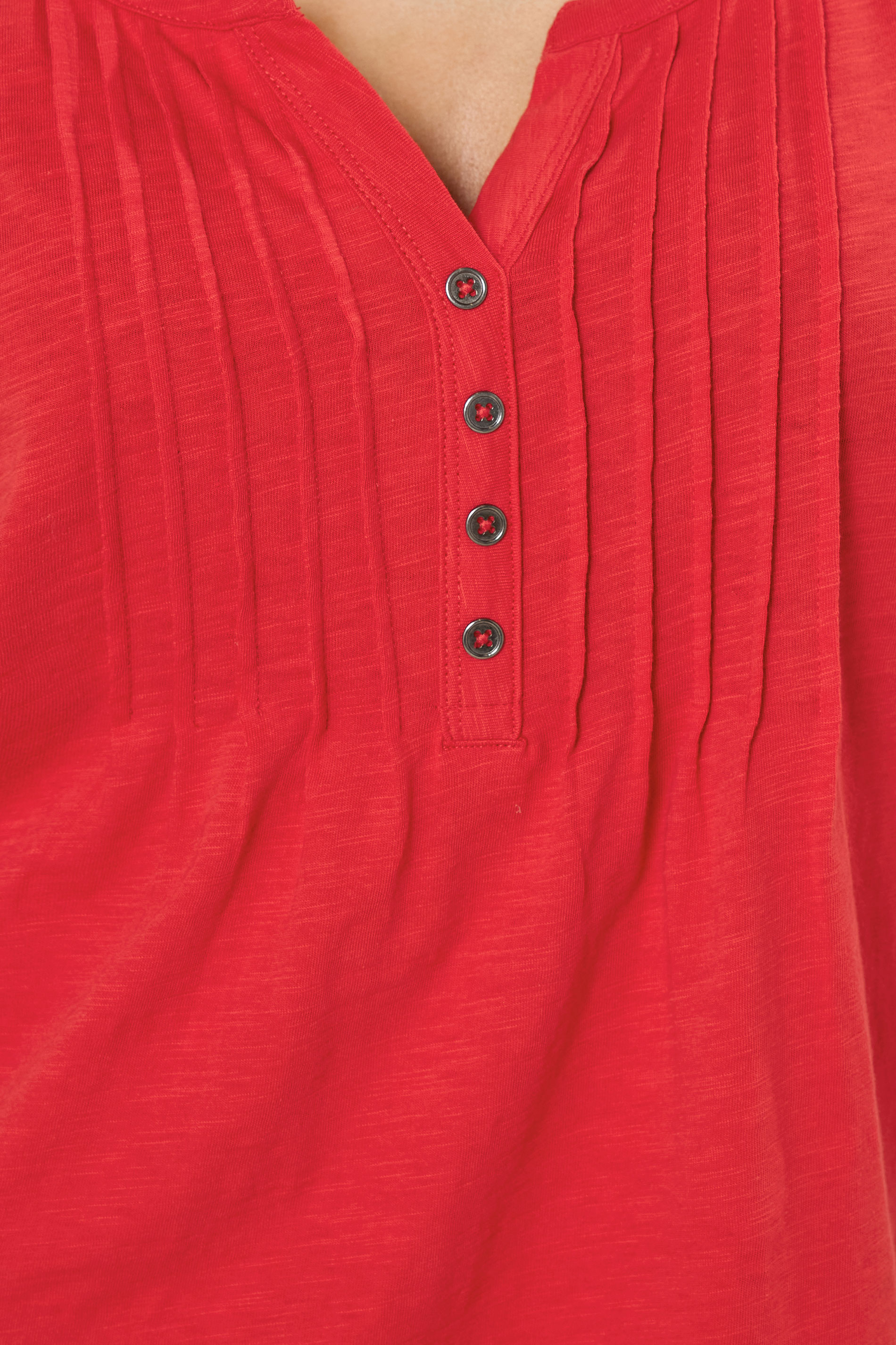 M&Co Bright Red Cotton Short Sleeve Henley Top | M&Co 5
