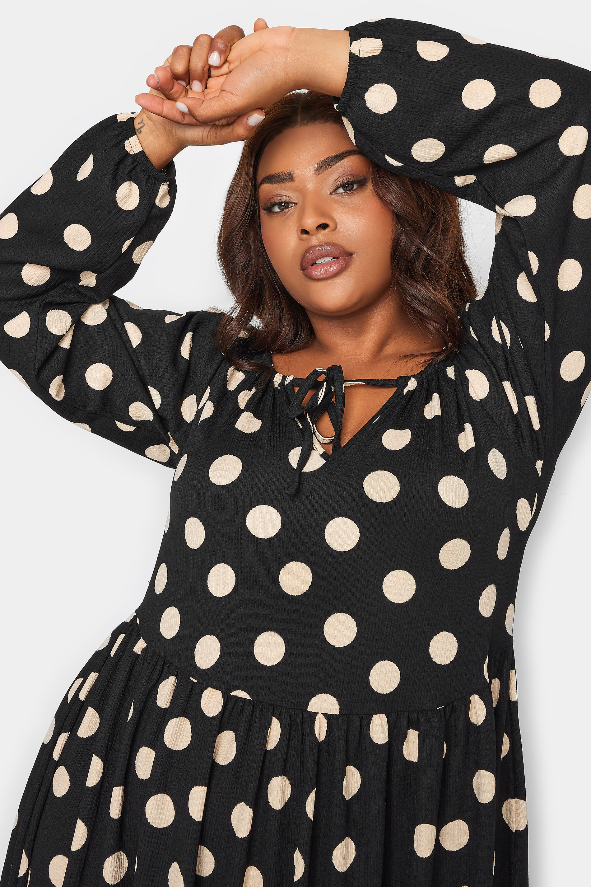 YOURS Plus Size Black Spot Print Textured Midaxi Dress | Yours Clothing