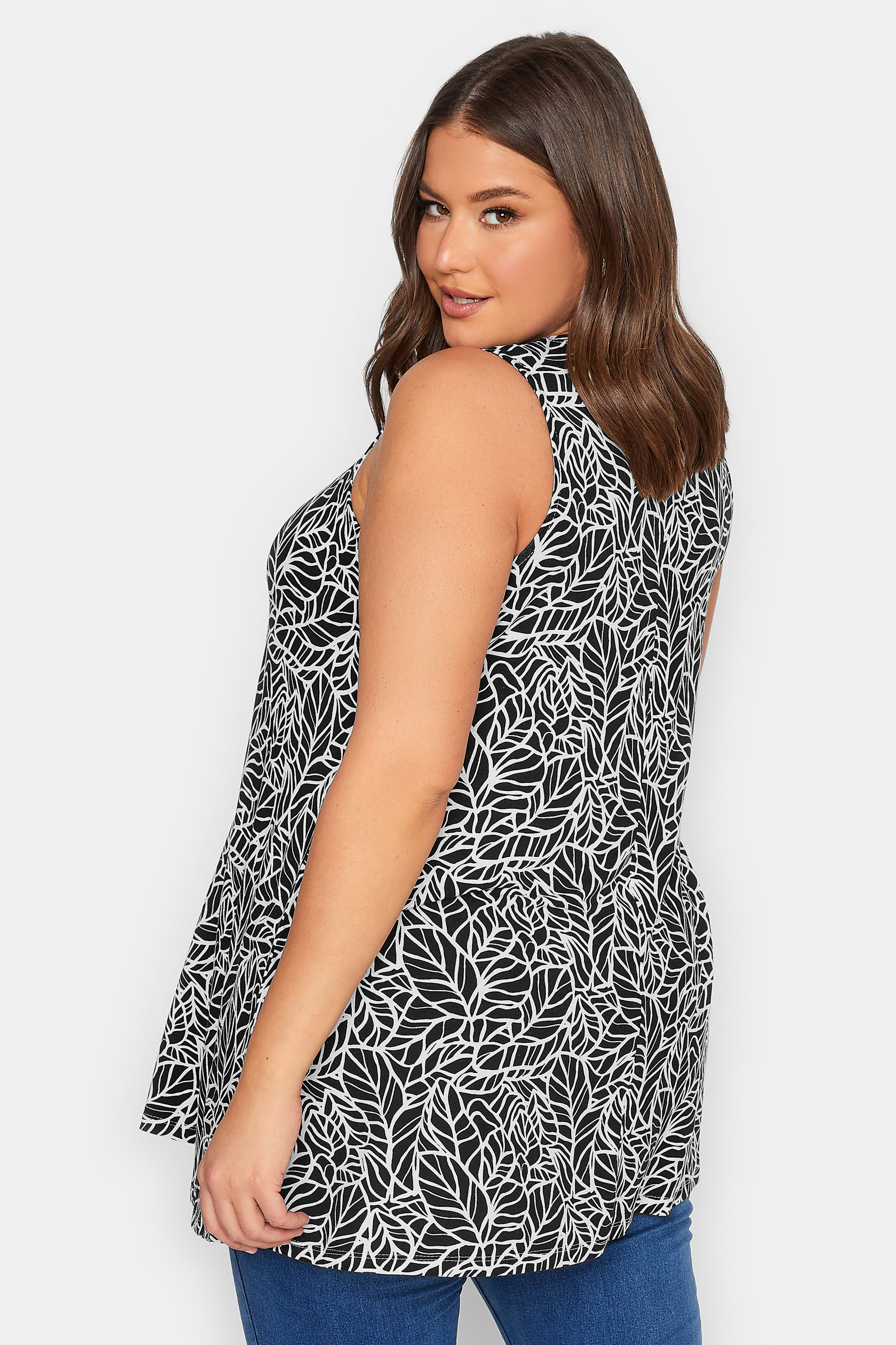 YOURS Plus Size Black Leaf Print Swing Vest Top | Yours Clothing  3