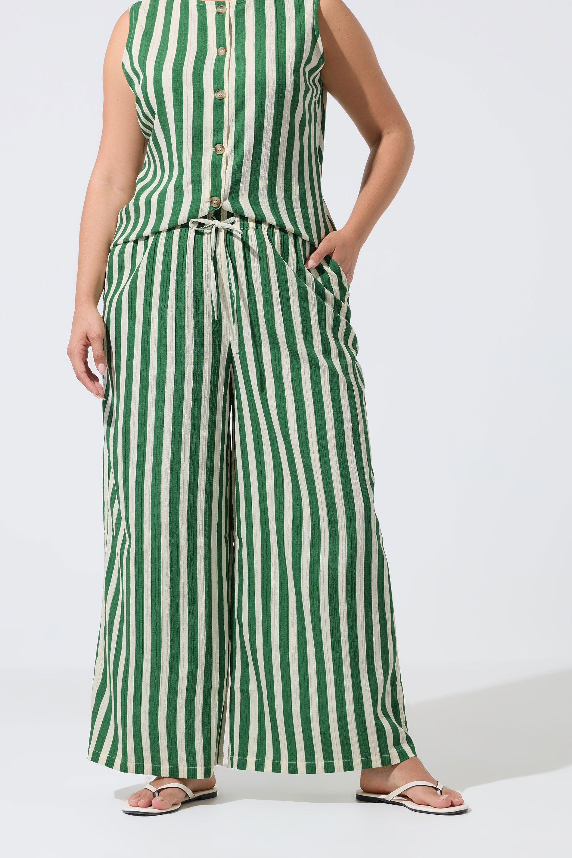 LIMITED COLLECTION Plus Size Green & White Stripe Trousers | Yours Clothing  1