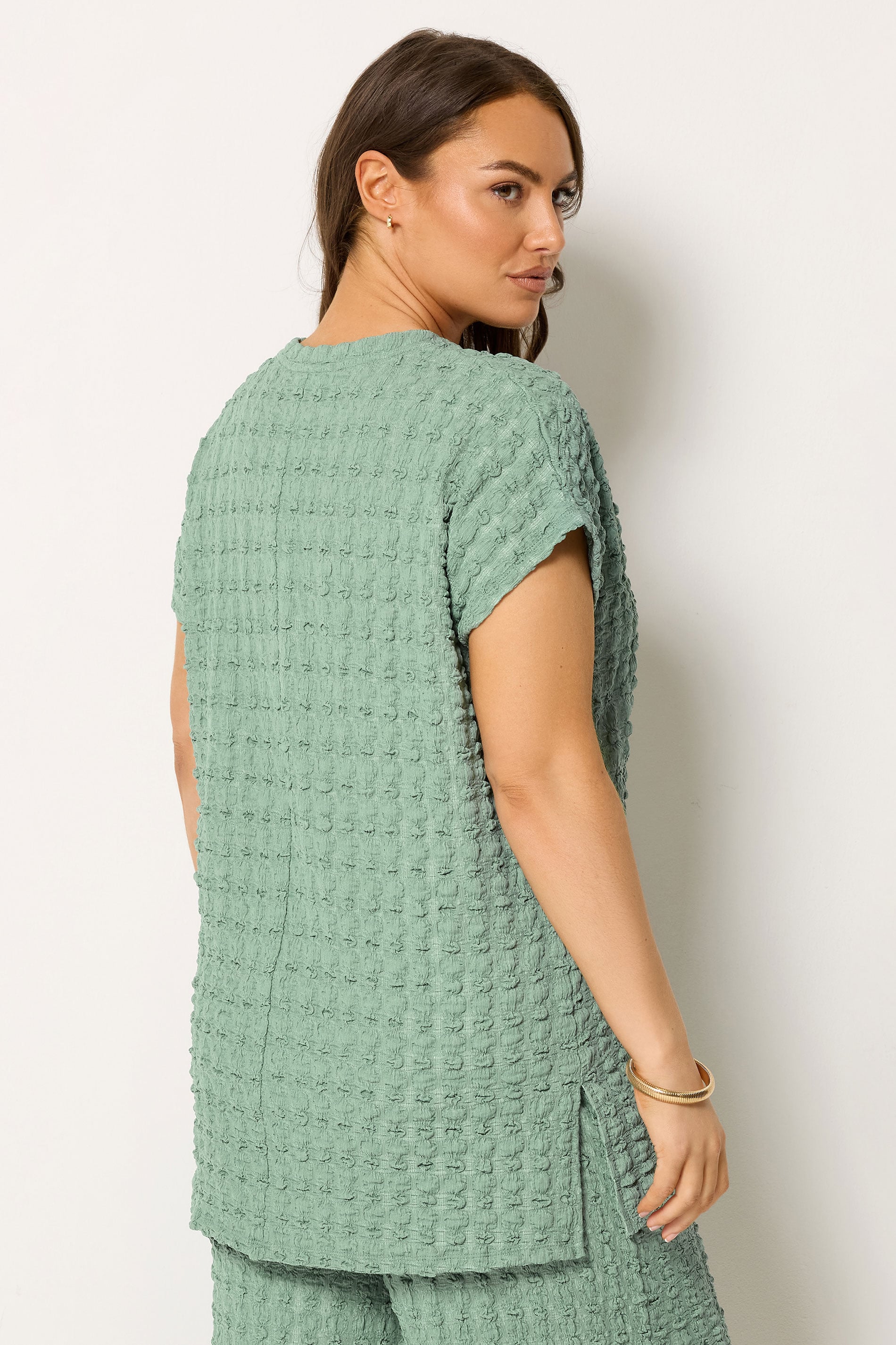 YOURS Plus Size Sage Green Bubble Textured T-Shirt | Yours Clothing 2
