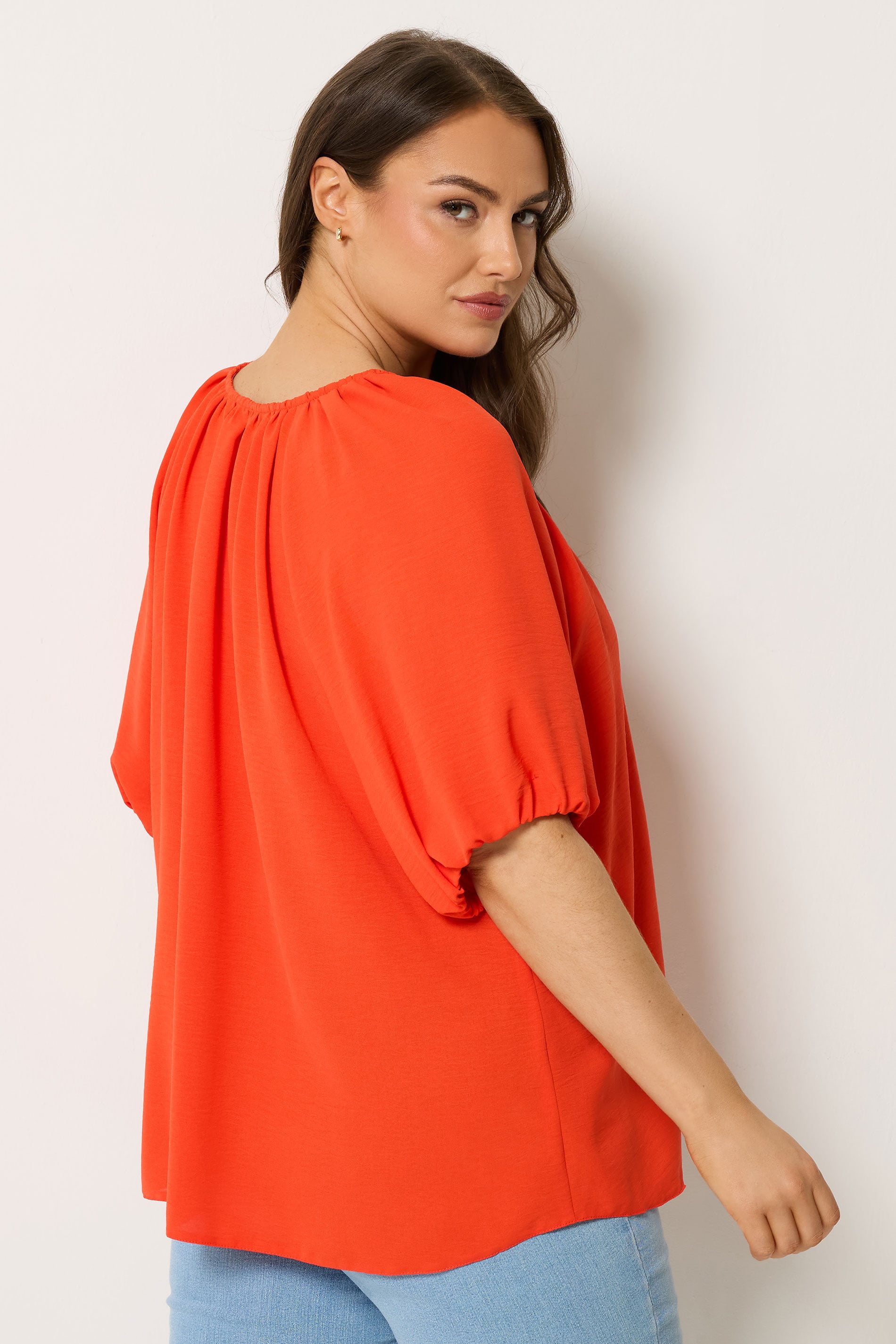 YOURS Plus Size Orange Balloon Sleeve Blouse |  Yours Clothing 2